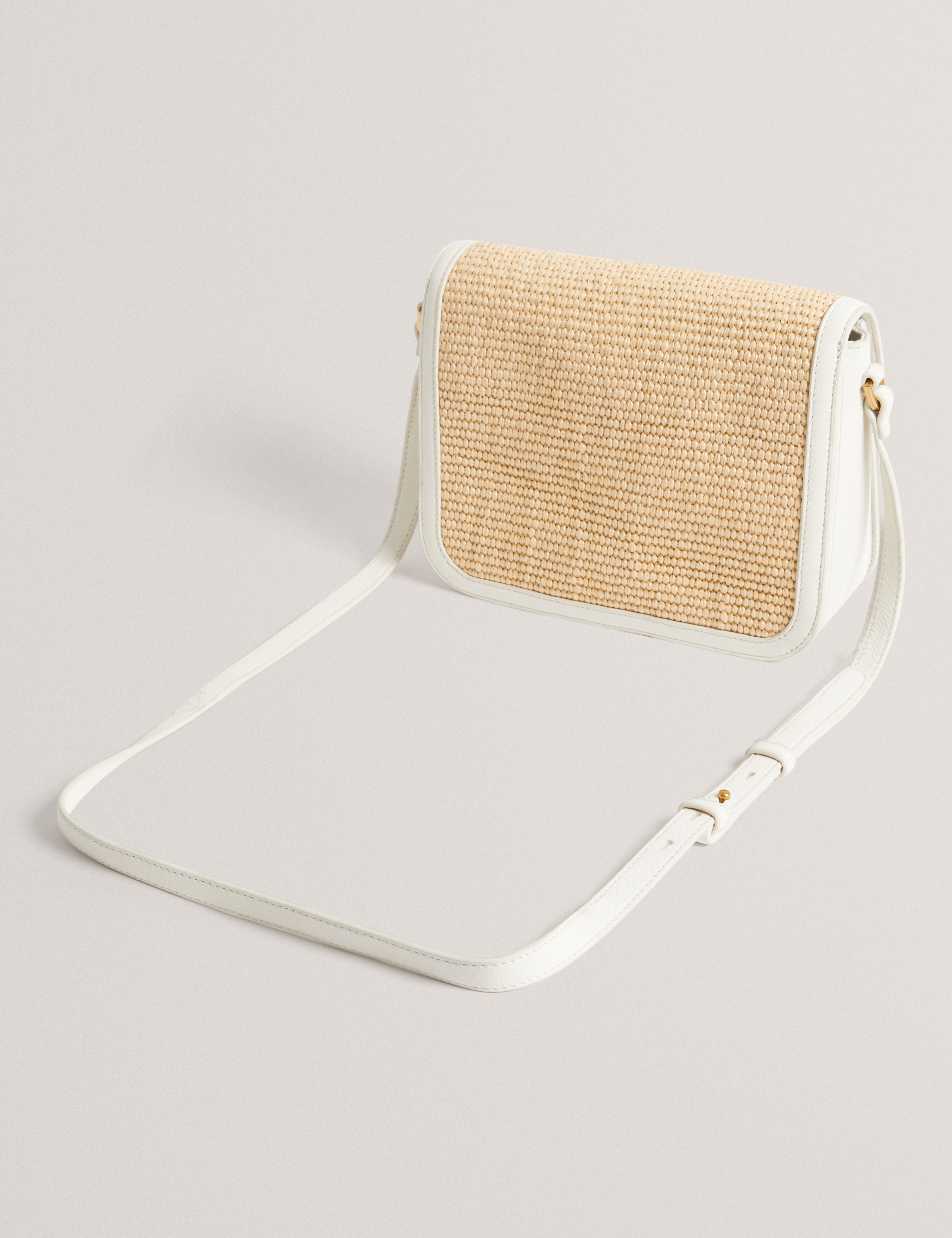 Kkassia Twist Lock Detail Large Raffia Crossbody Bag Ecru