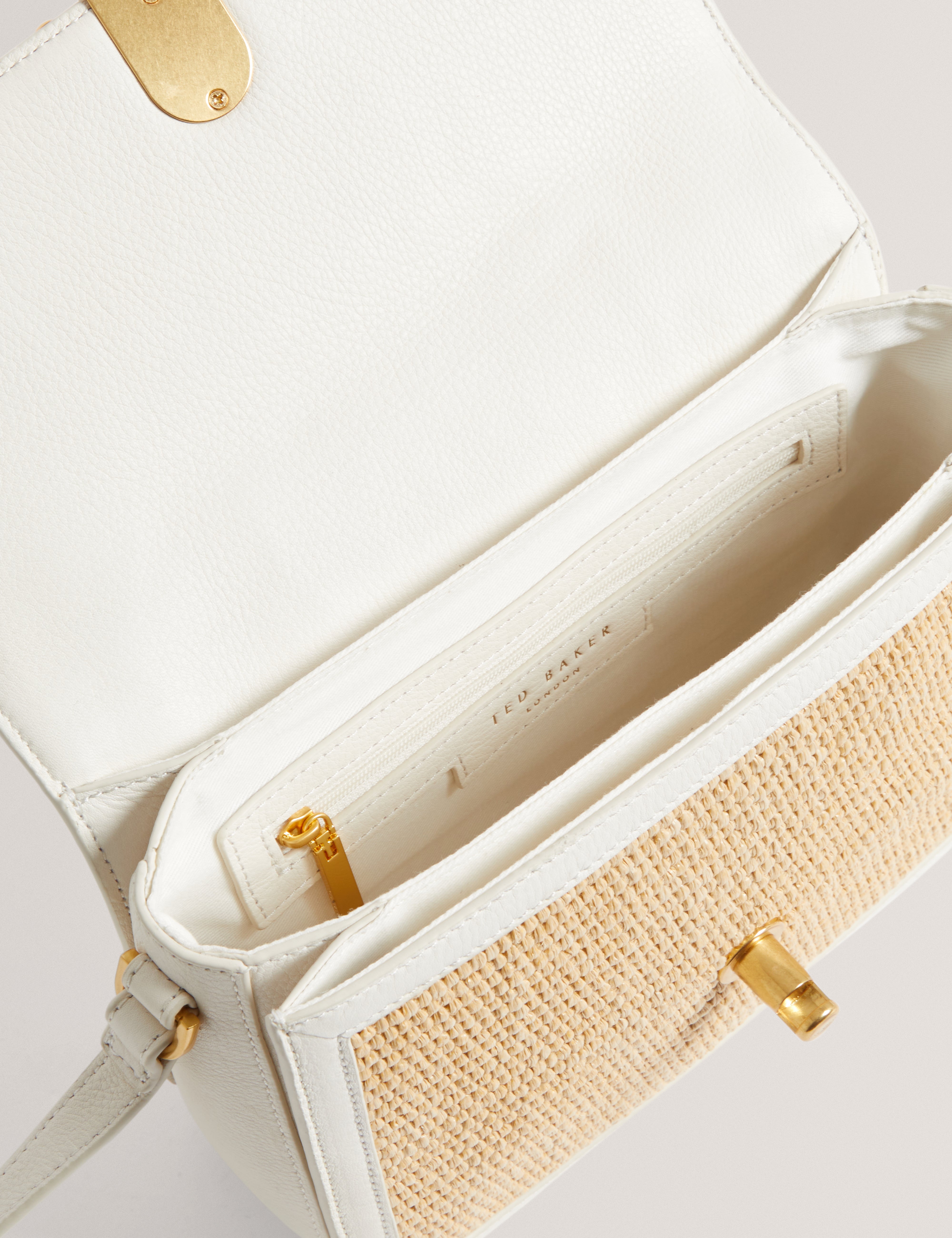 Kkassia Twist Lock Detail Large Raffia Crossbody Bag Ecru