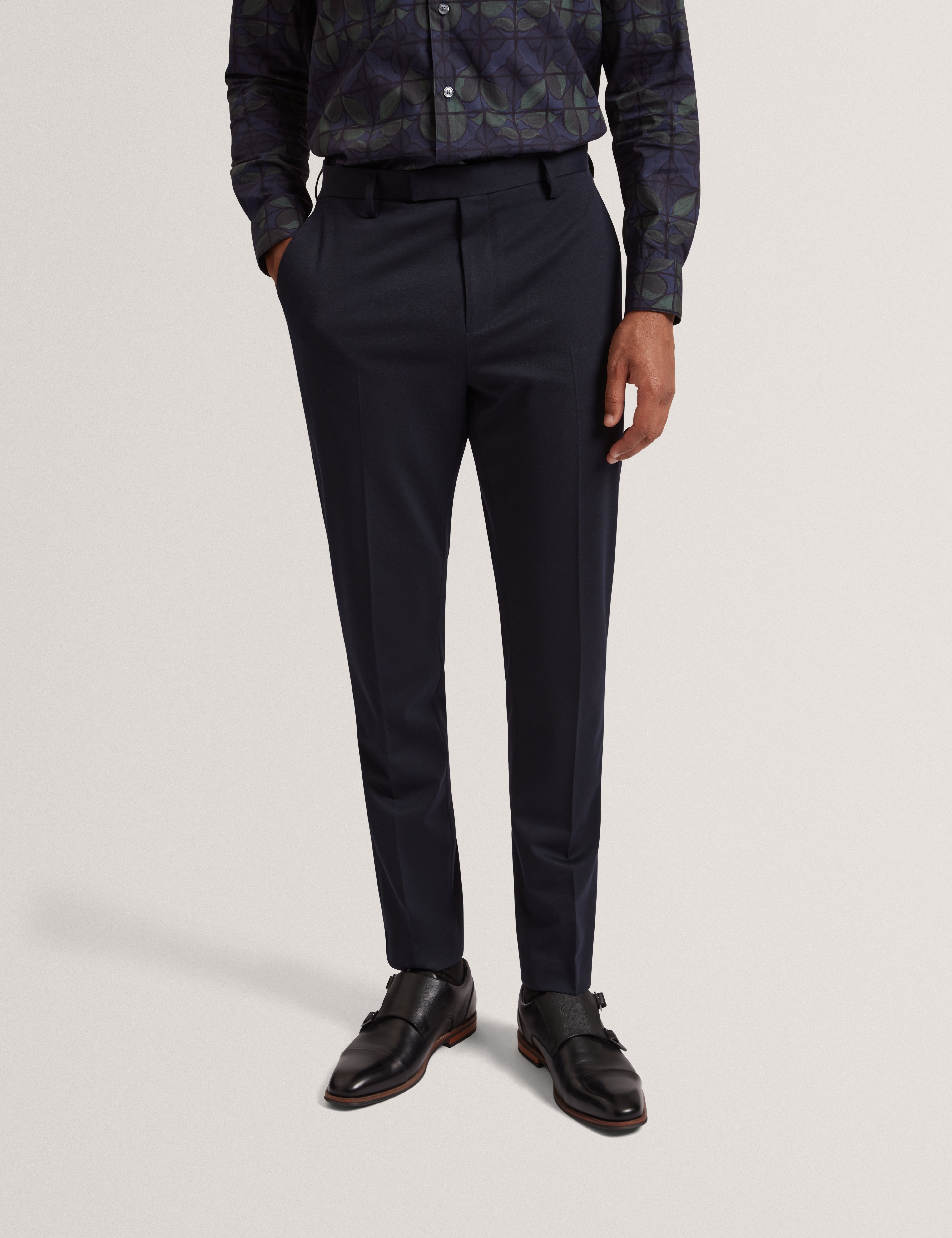 Merickt Slim Fit Tech Knit Wool Blend Trouser Navy