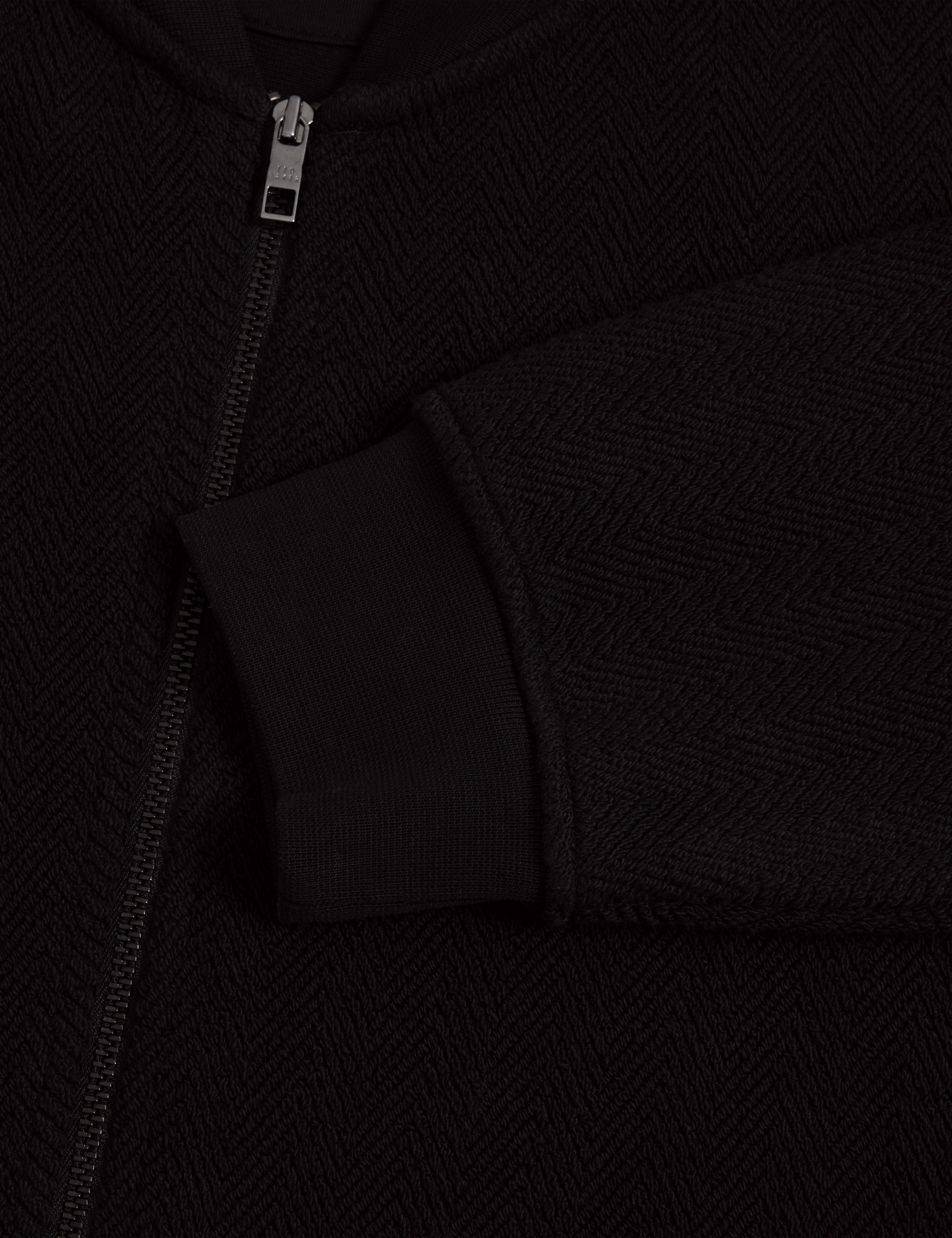 Branis Herringbone Texture Bomber Jacket Black