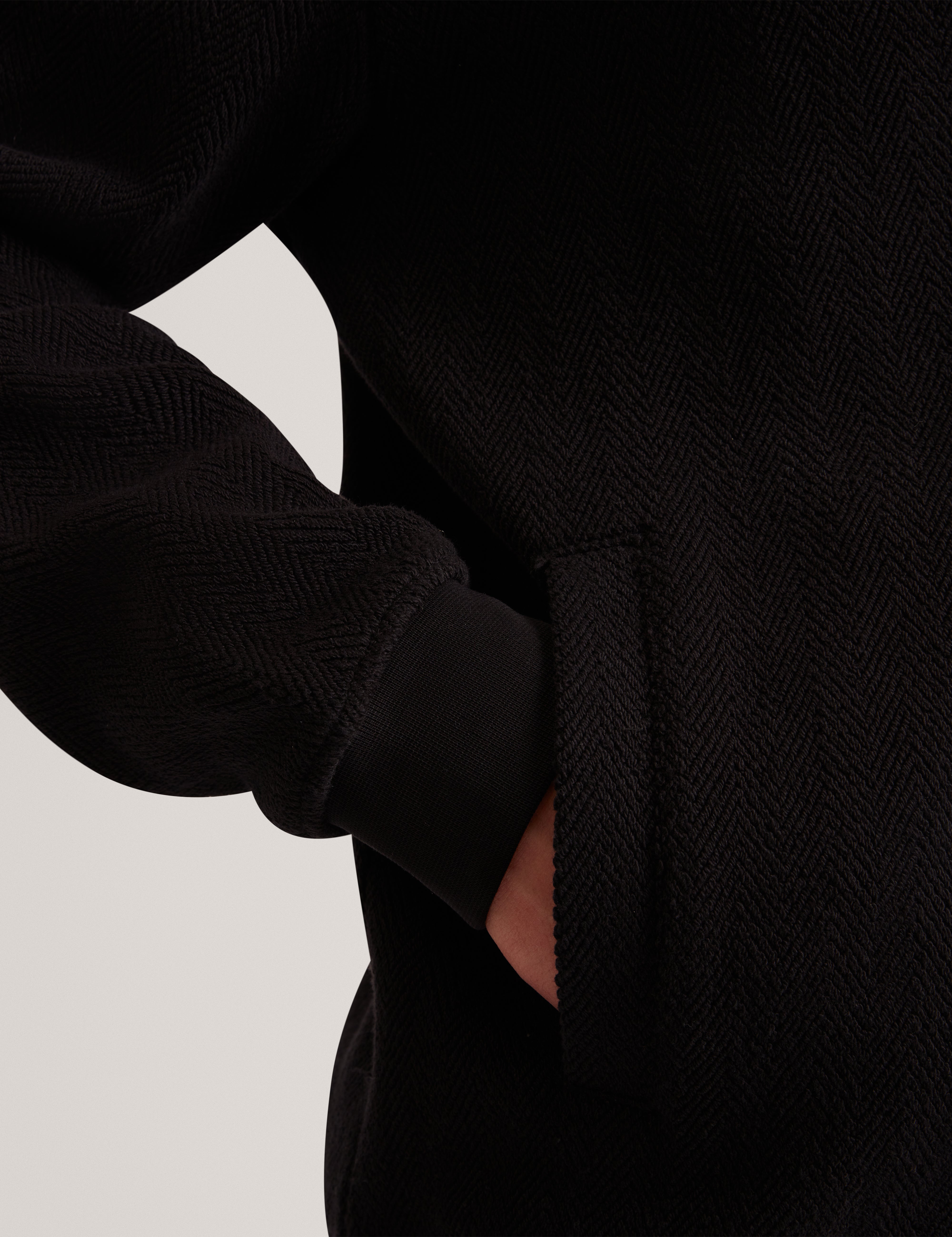 Branis Herringbone Texture Bomber Jacket Black