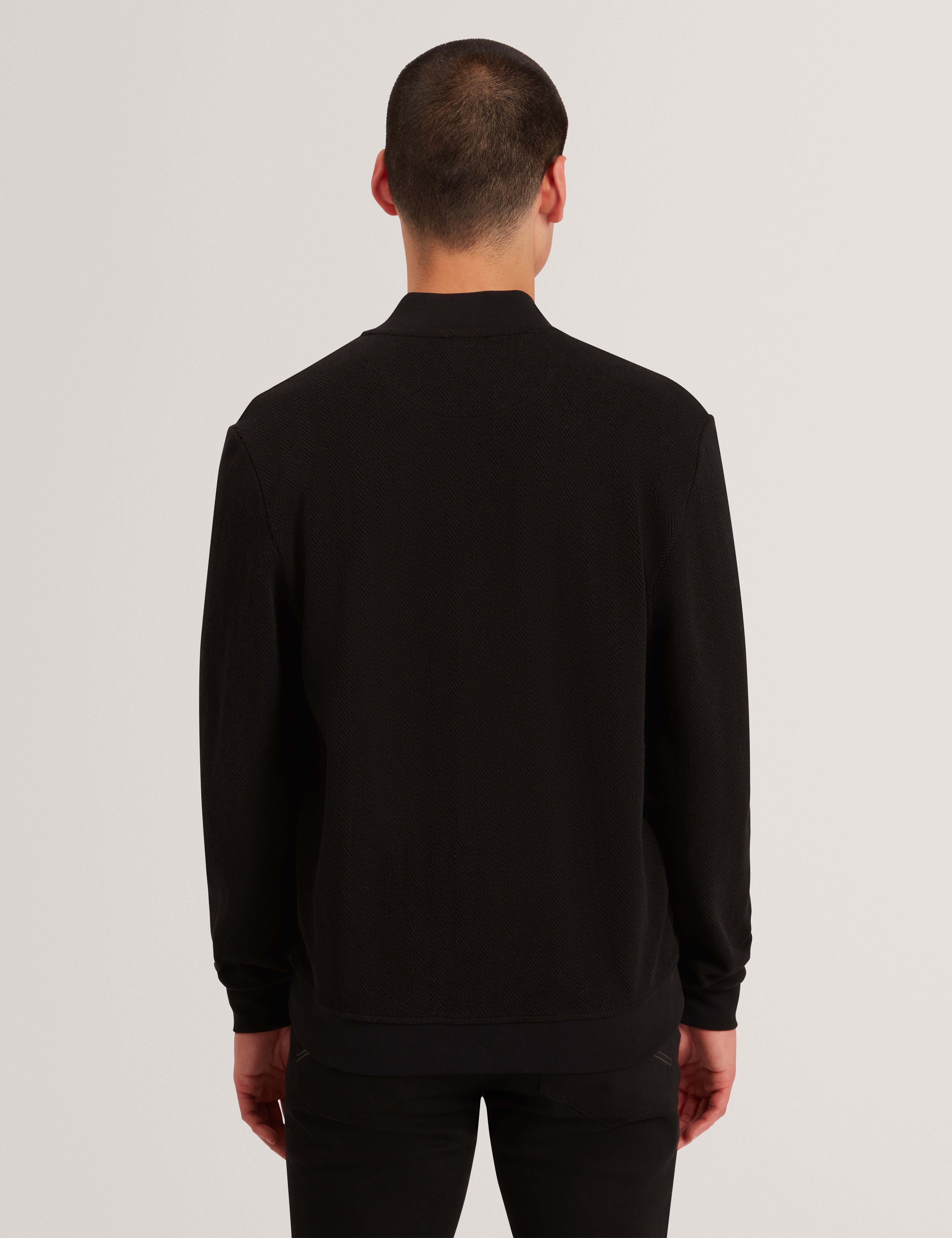 Branis Herringbone Texture Bomber Jacket Black