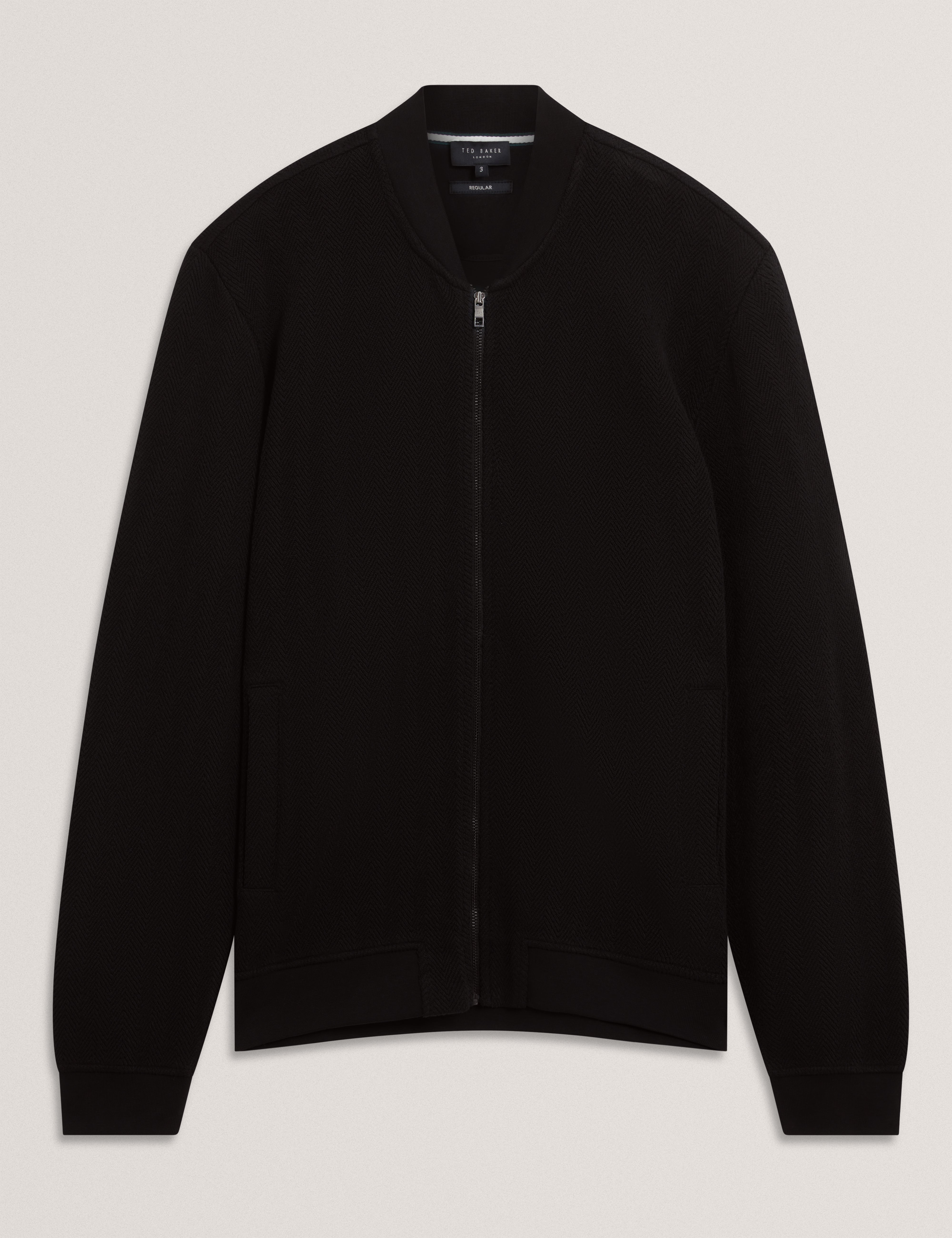 Branis Herringbone Texture Bomber Jacket Black
