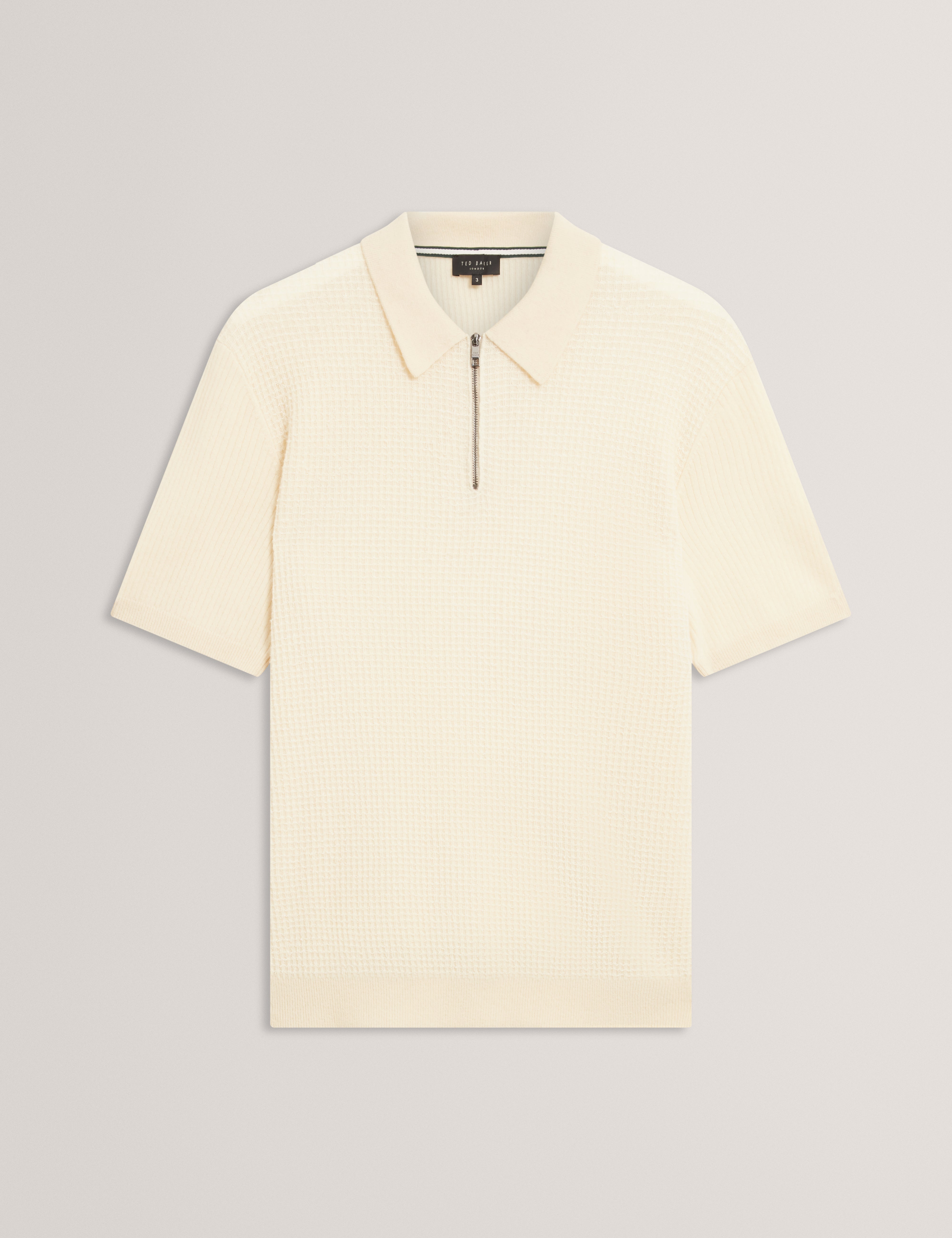 Jaylon Short Sleeve Waffle Stitch Polo Ecru