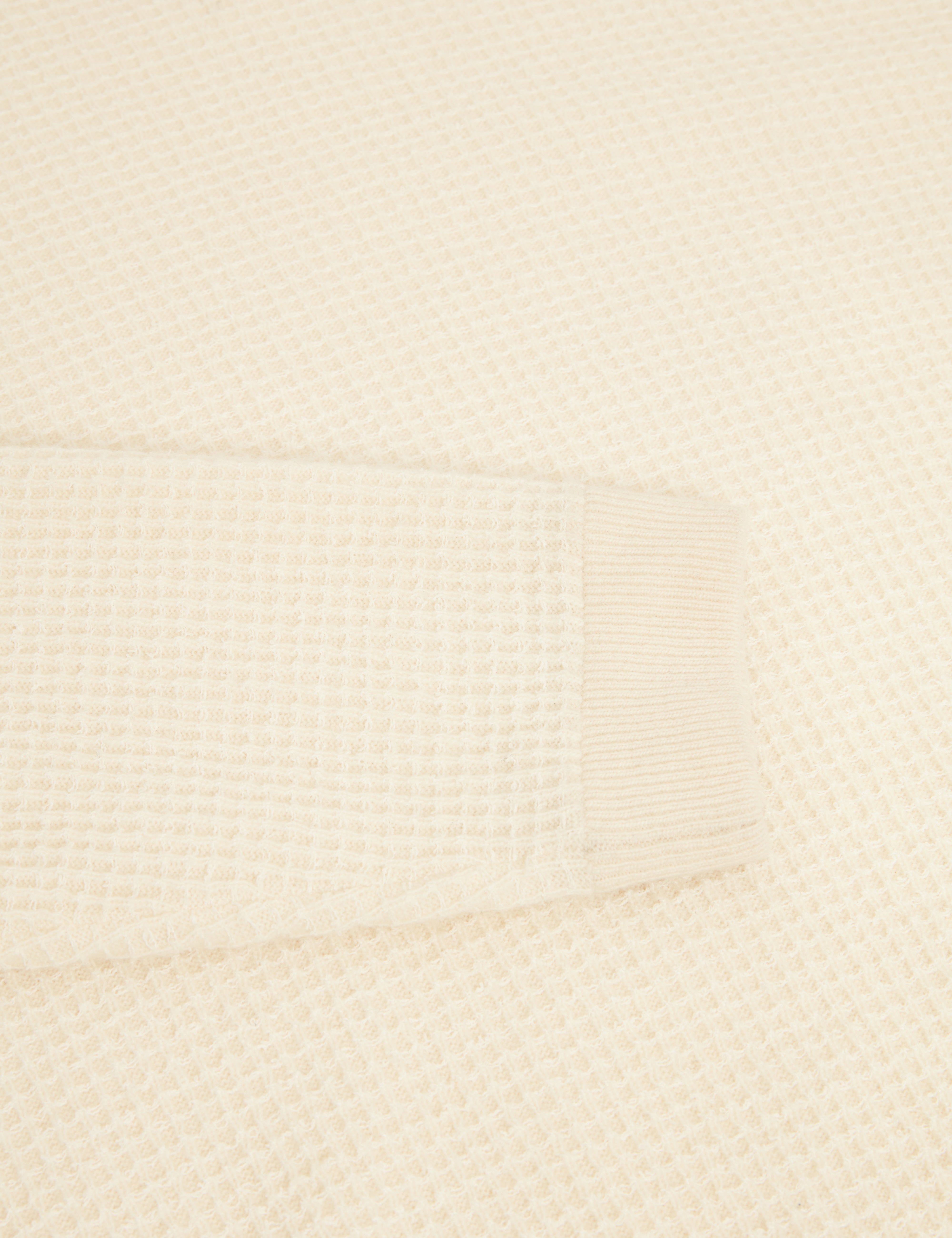 Clacx Long Sleeve Waffle Stitch Crew Neck Ecru