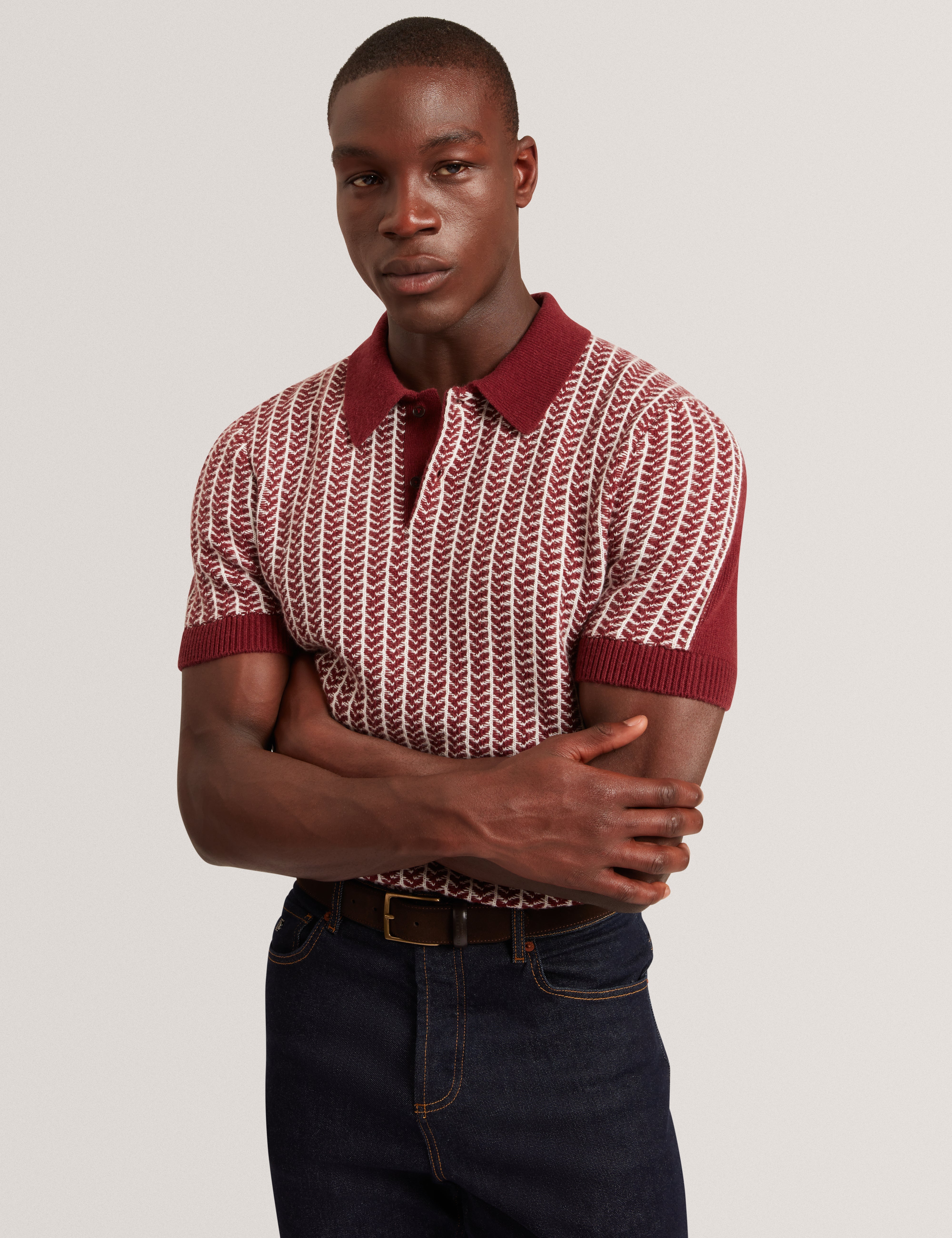 Kolomer Ss Herringbone Texture Polo Maroon