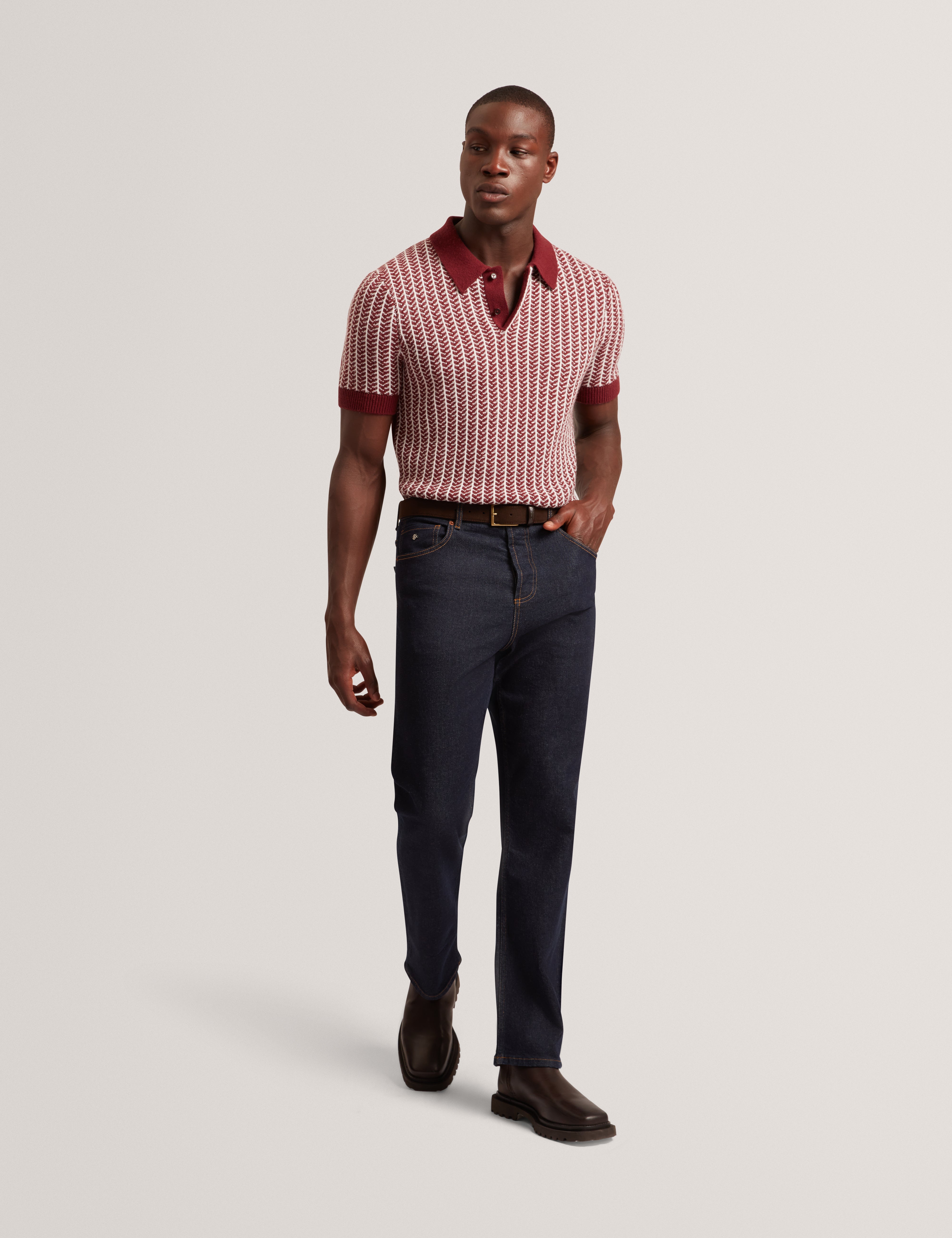 Kolomer Ss Herringbone Texture Polo Maroon