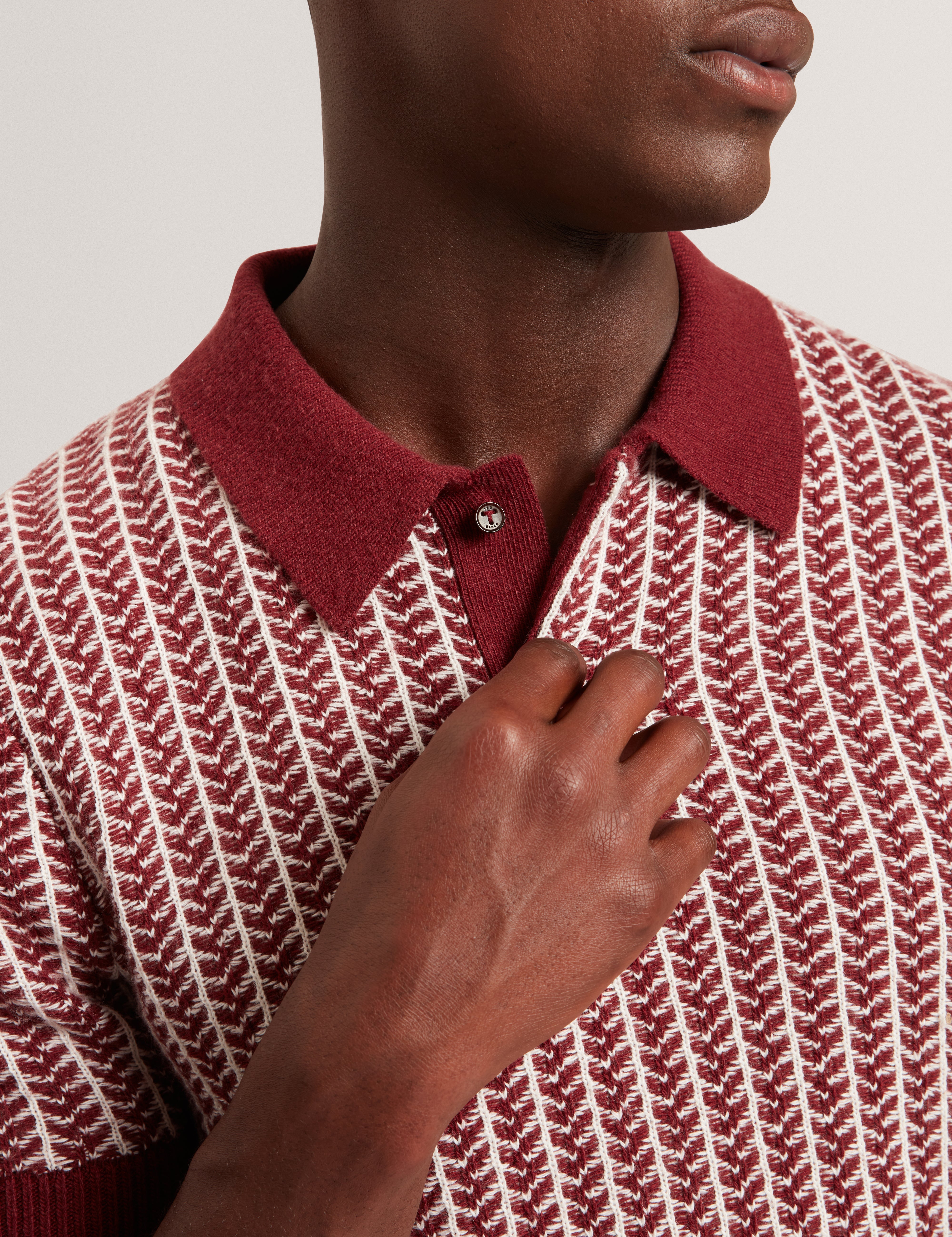 Kolomer Ss Herringbone Texture Polo Maroon