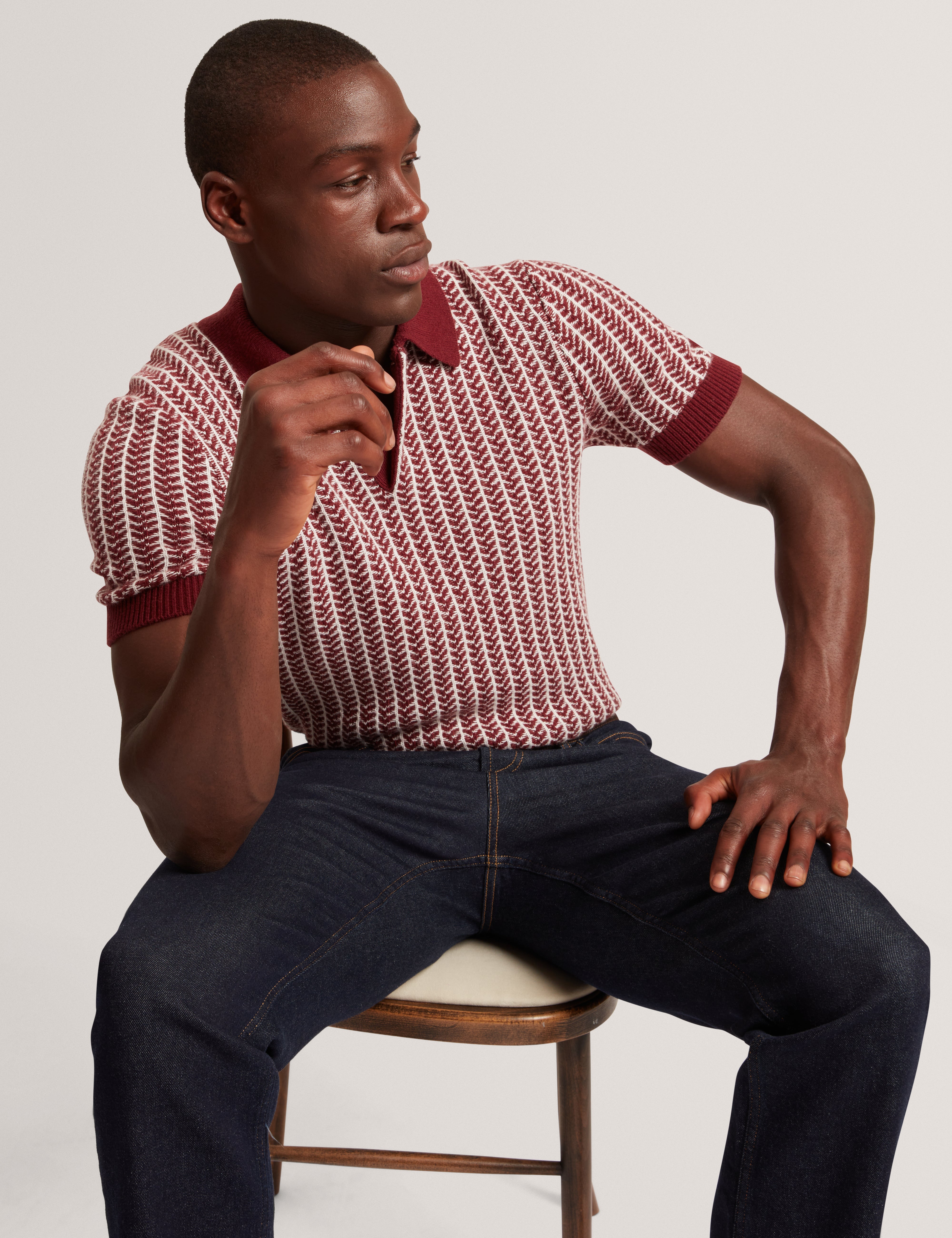 Kolomer Ss Herringbone Texture Polo Maroon