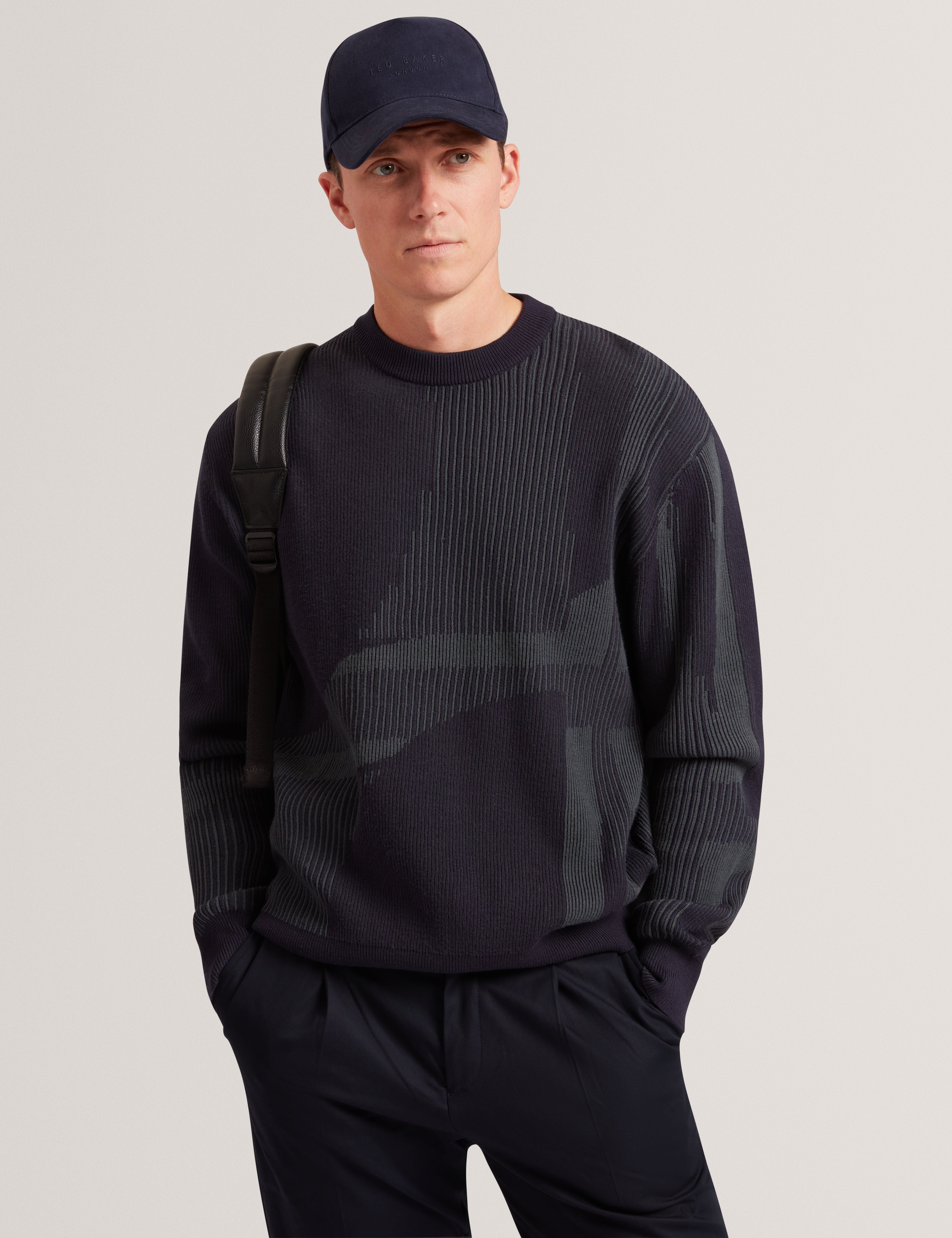 Wilan Abstract Crew Neck Jumper Navy