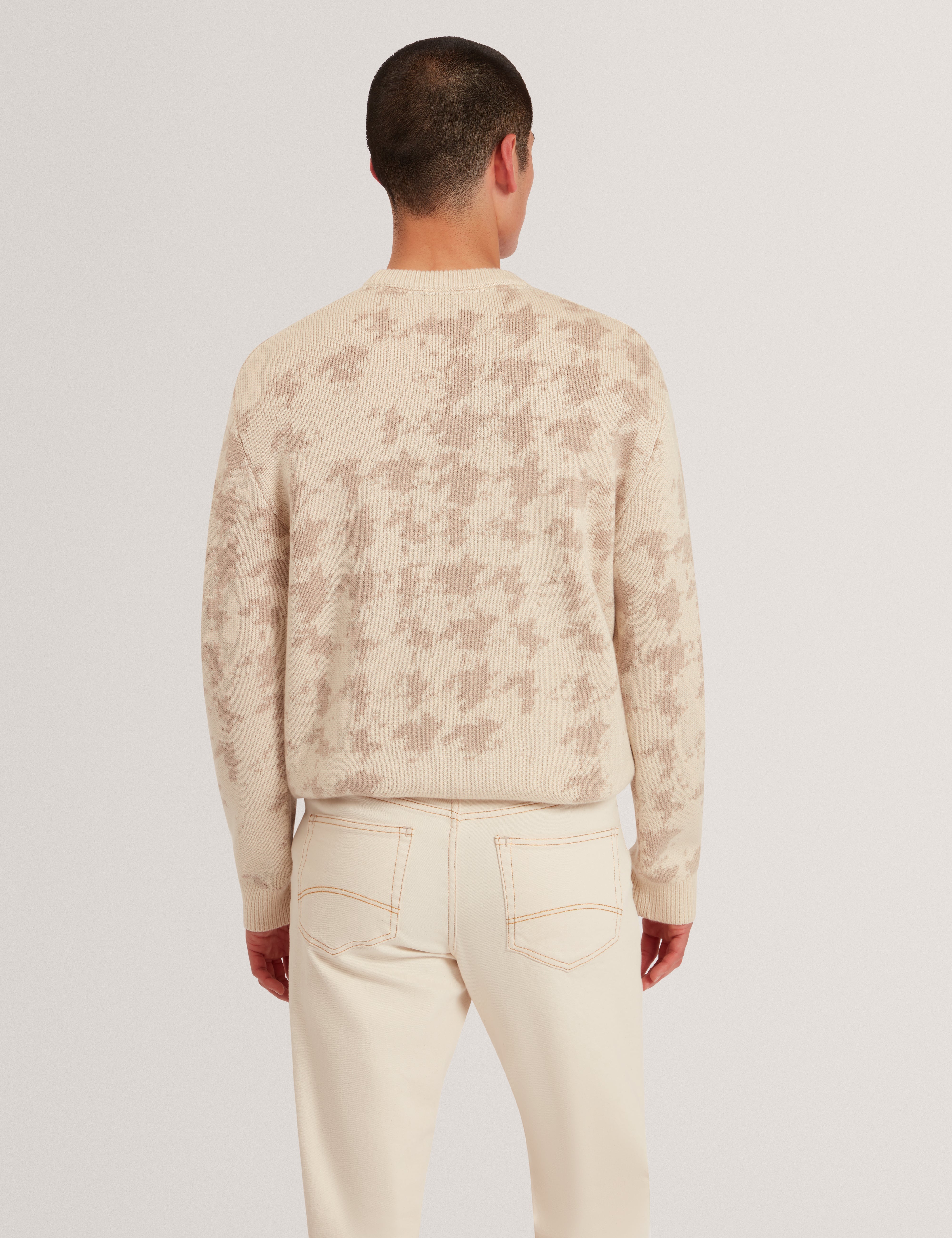 Zendayd Ribbed Houndstooth Crew Neck Ecru