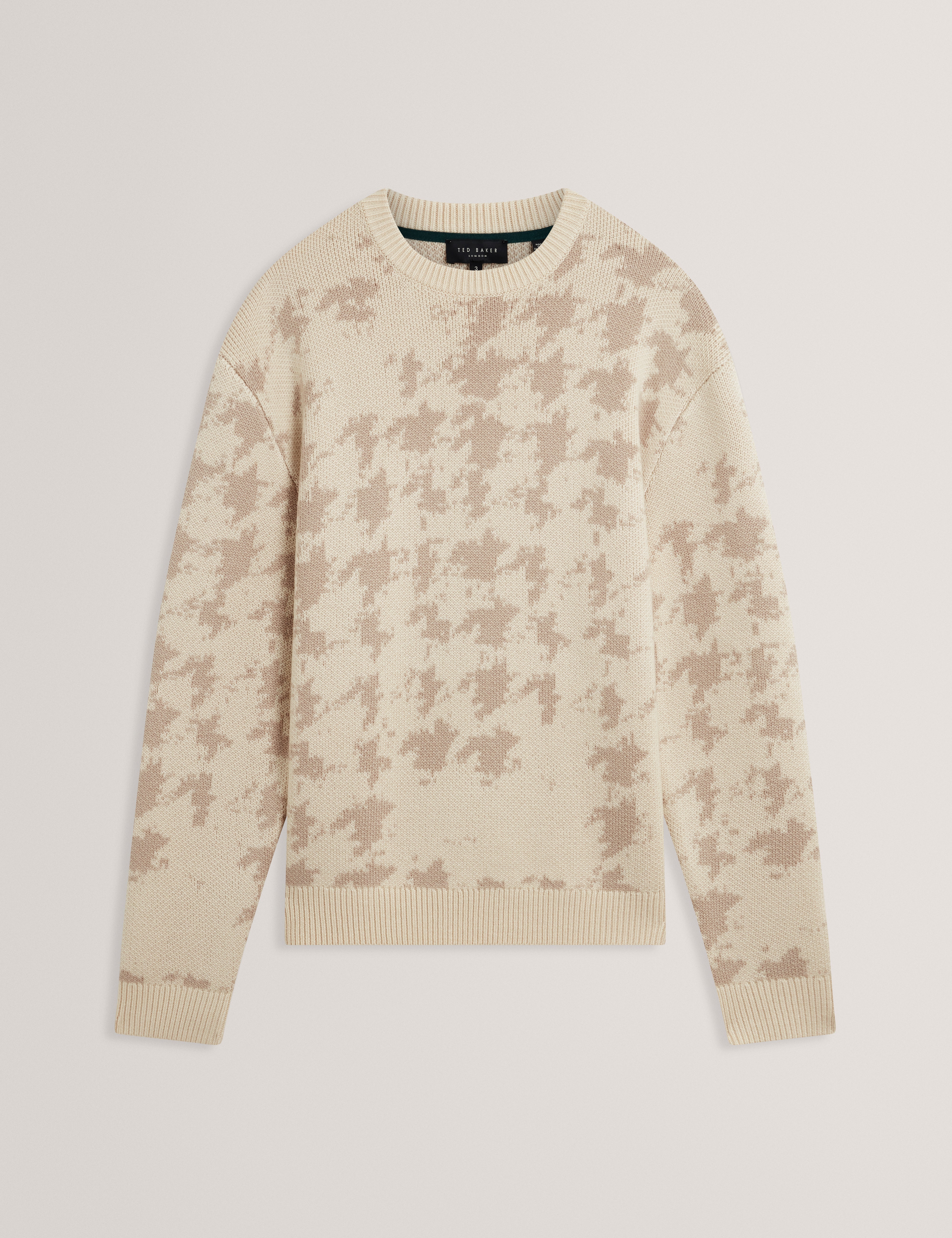 Zendayd Ribbed Houndstooth Crew Neck Ecru