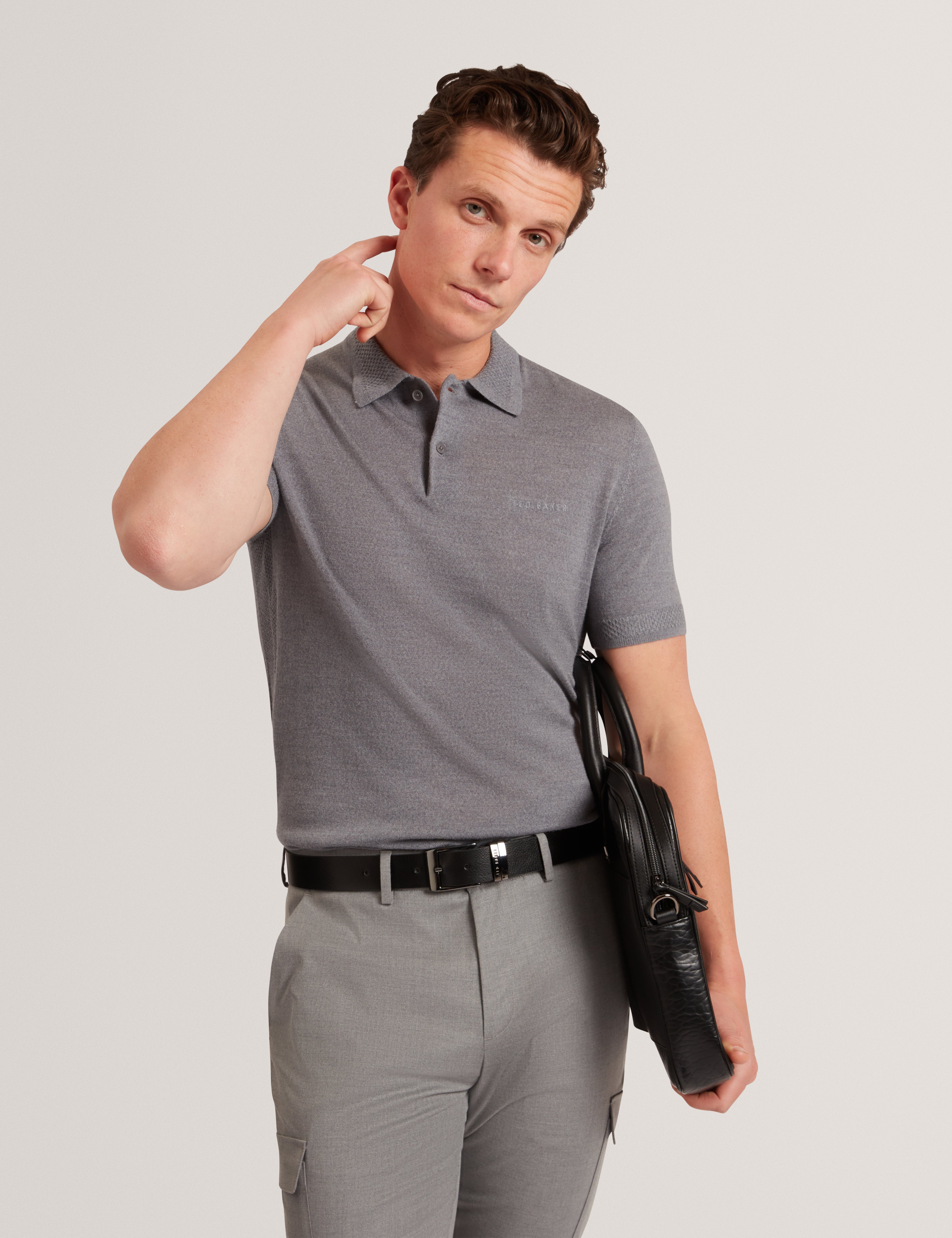 Chriesy Ss Branded Merino Knitted Polo Mid-Grey