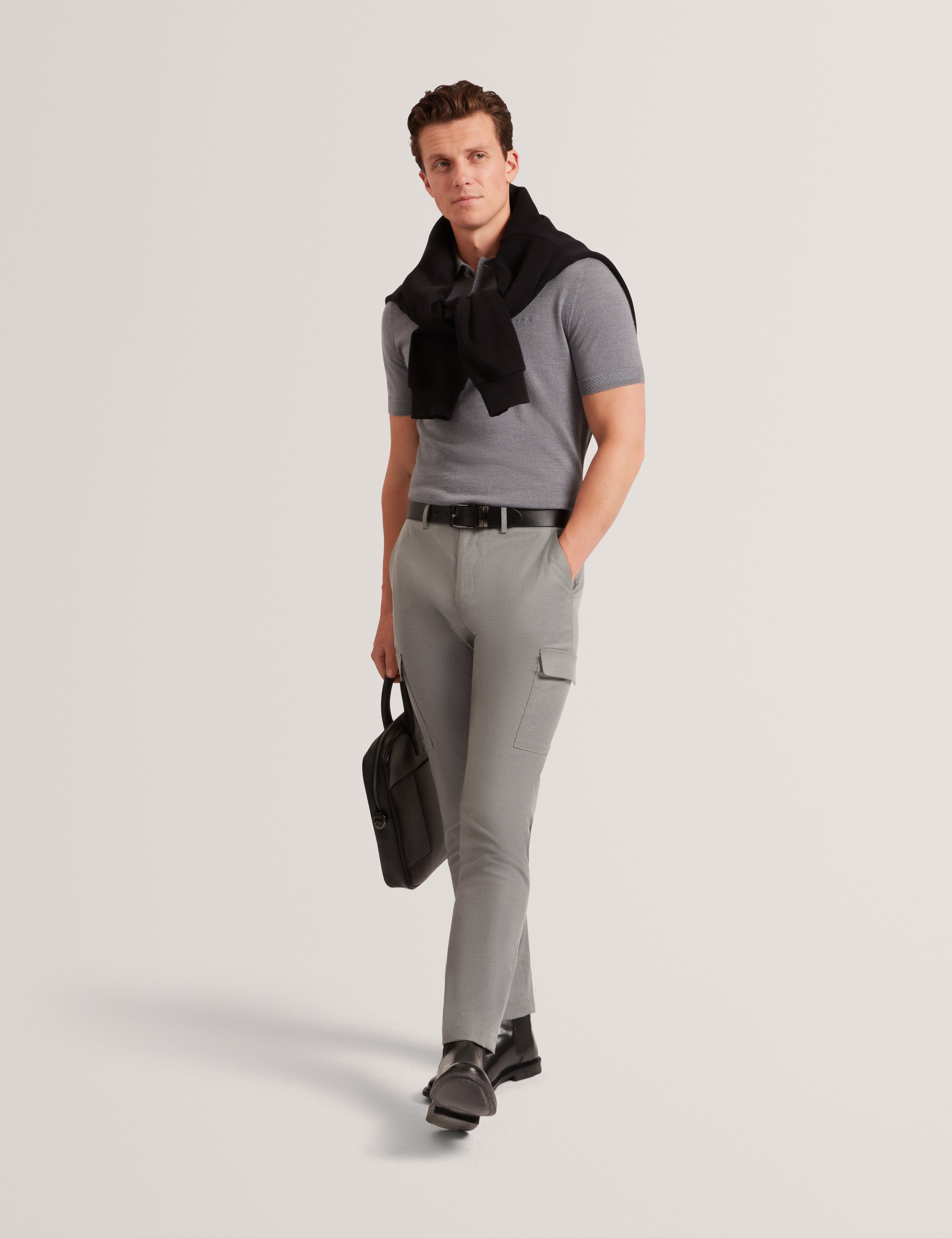 Chriesy Ss Branded Merino Knitted Polo Mid-Grey