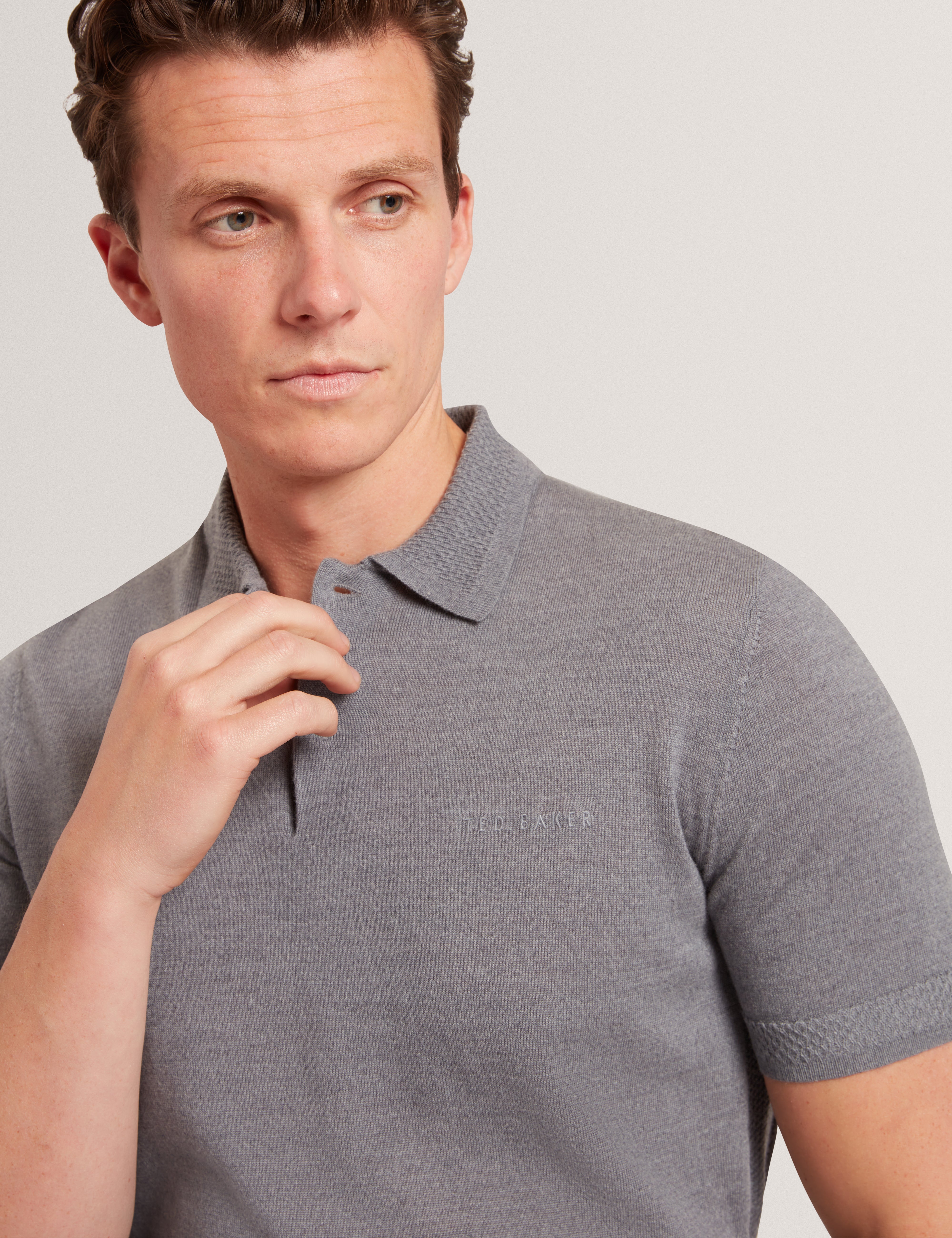 Chriesy Ss Branded Merino Knitted Polo Mid-Grey