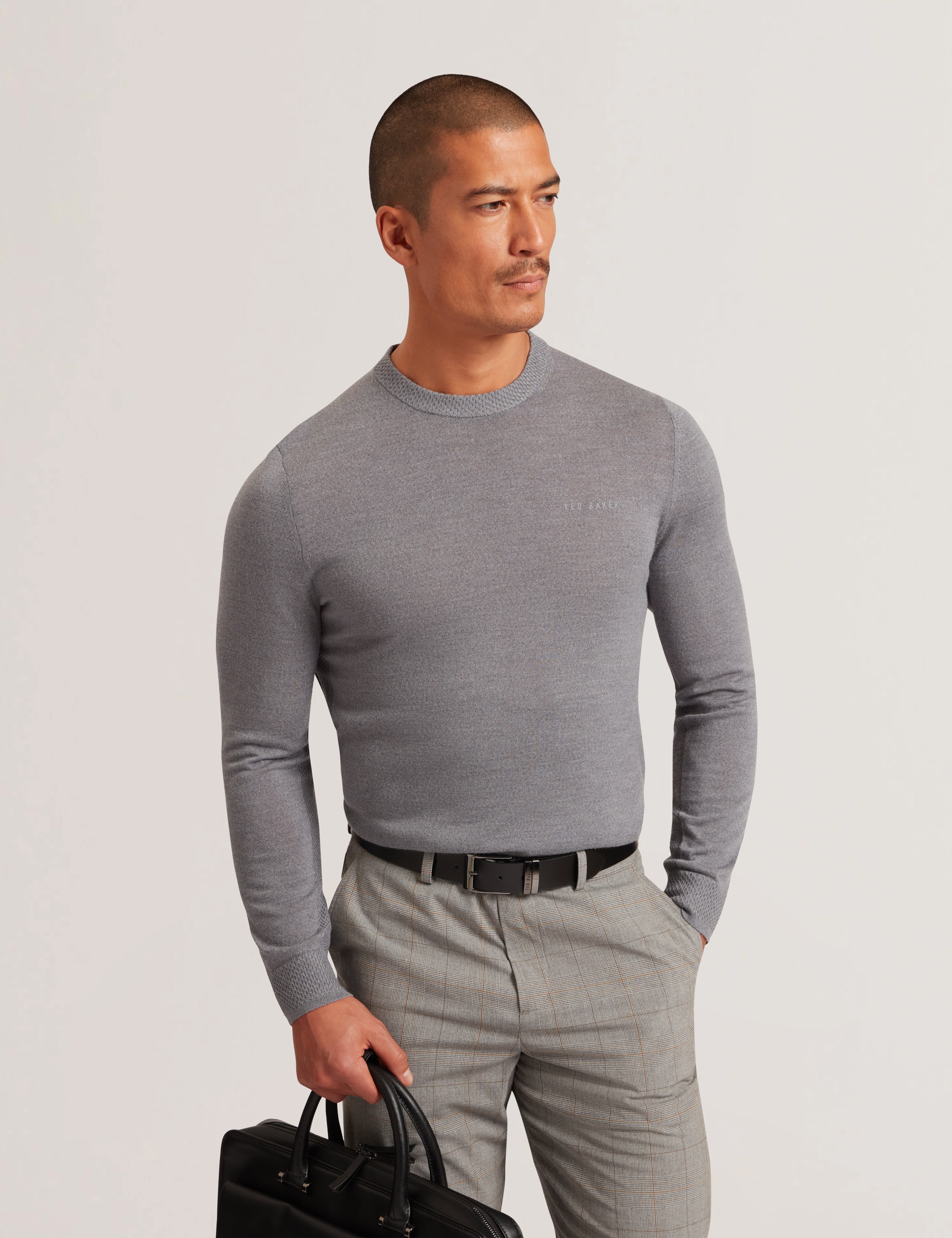 Laurnce Branded Merino Crew Neck Jumper Mid-Grey