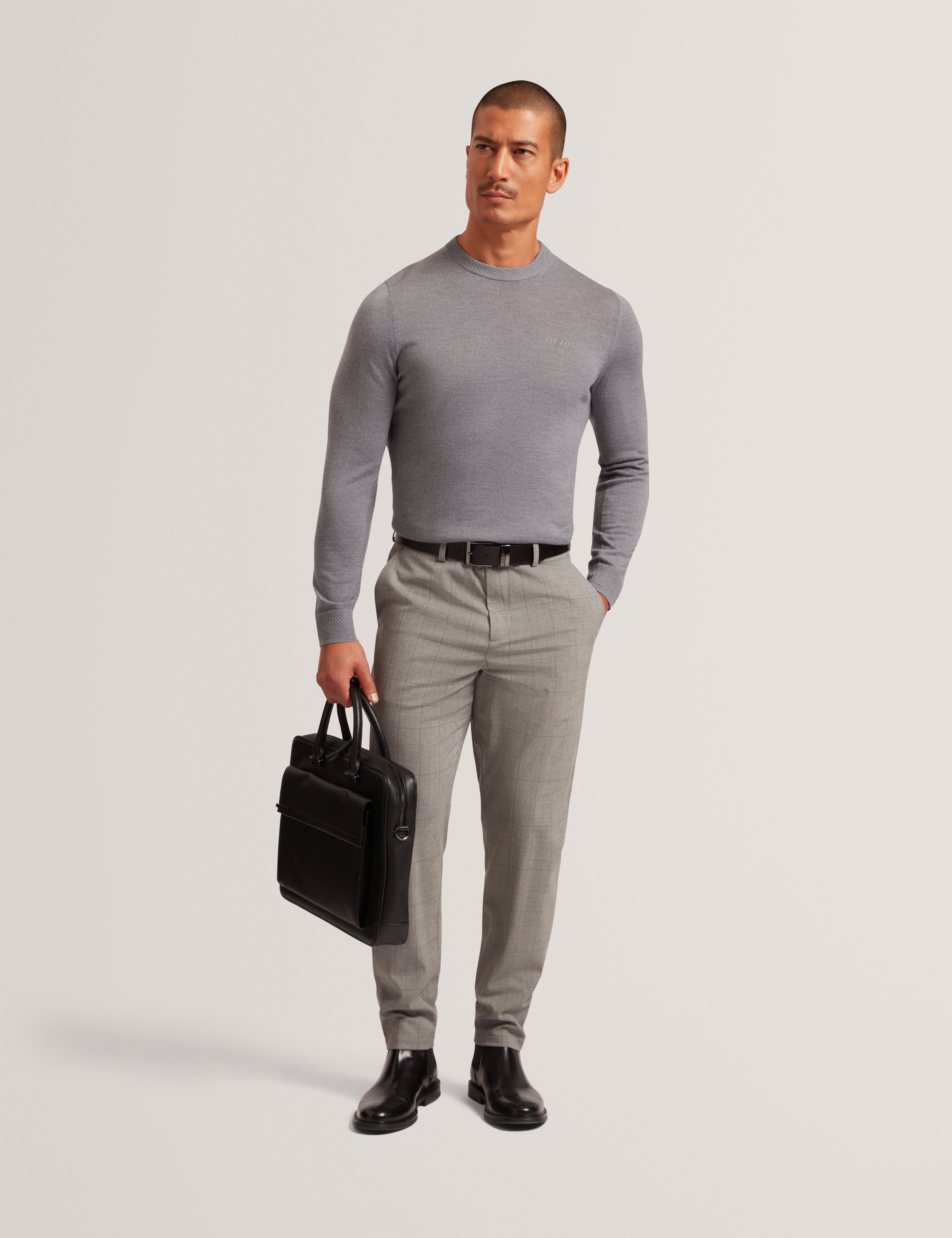 Laurnce Branded Merino Crew Neck Jumper Mid-Grey