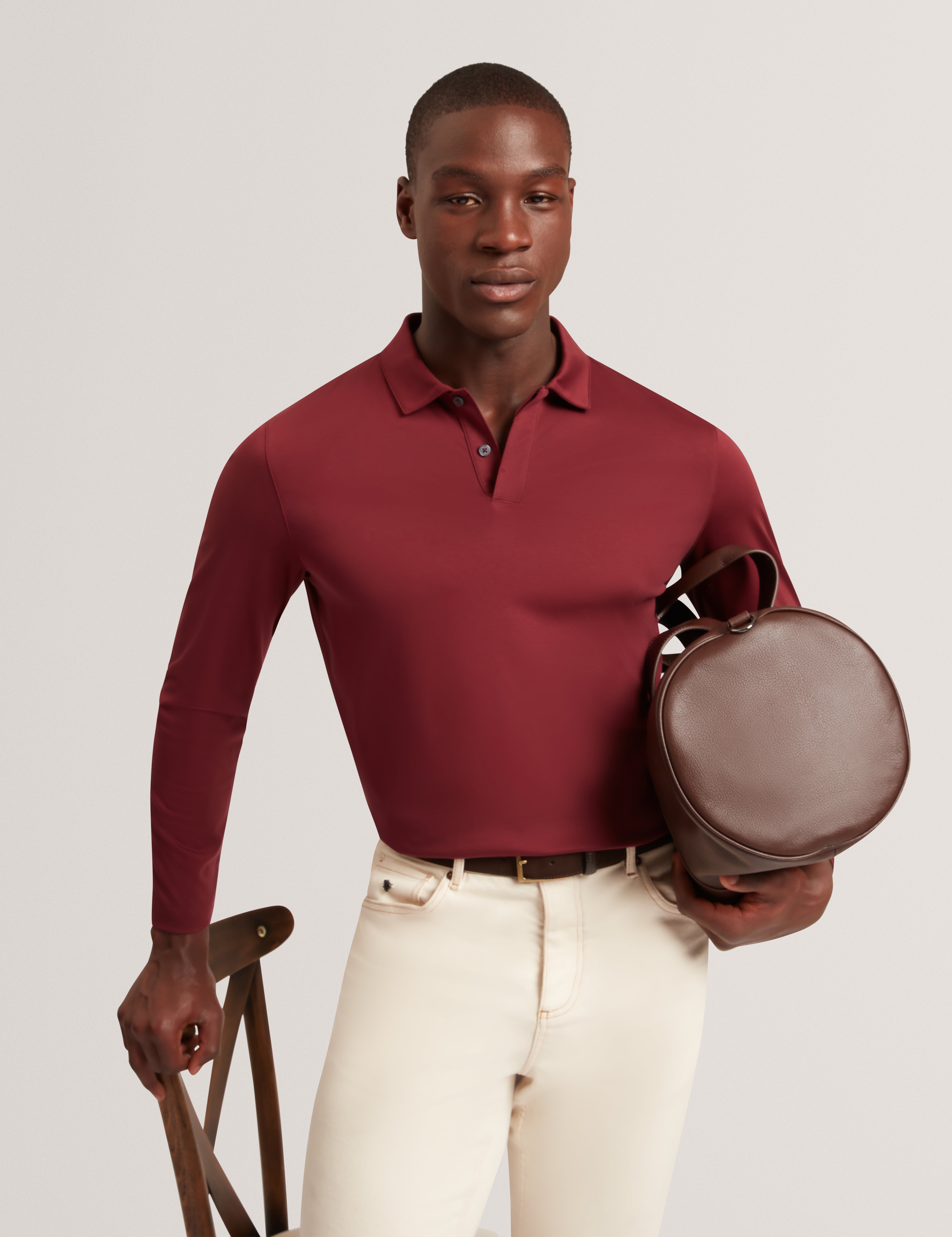 Ignac Long Sleeve Regular Soft Touch Polo Maroon