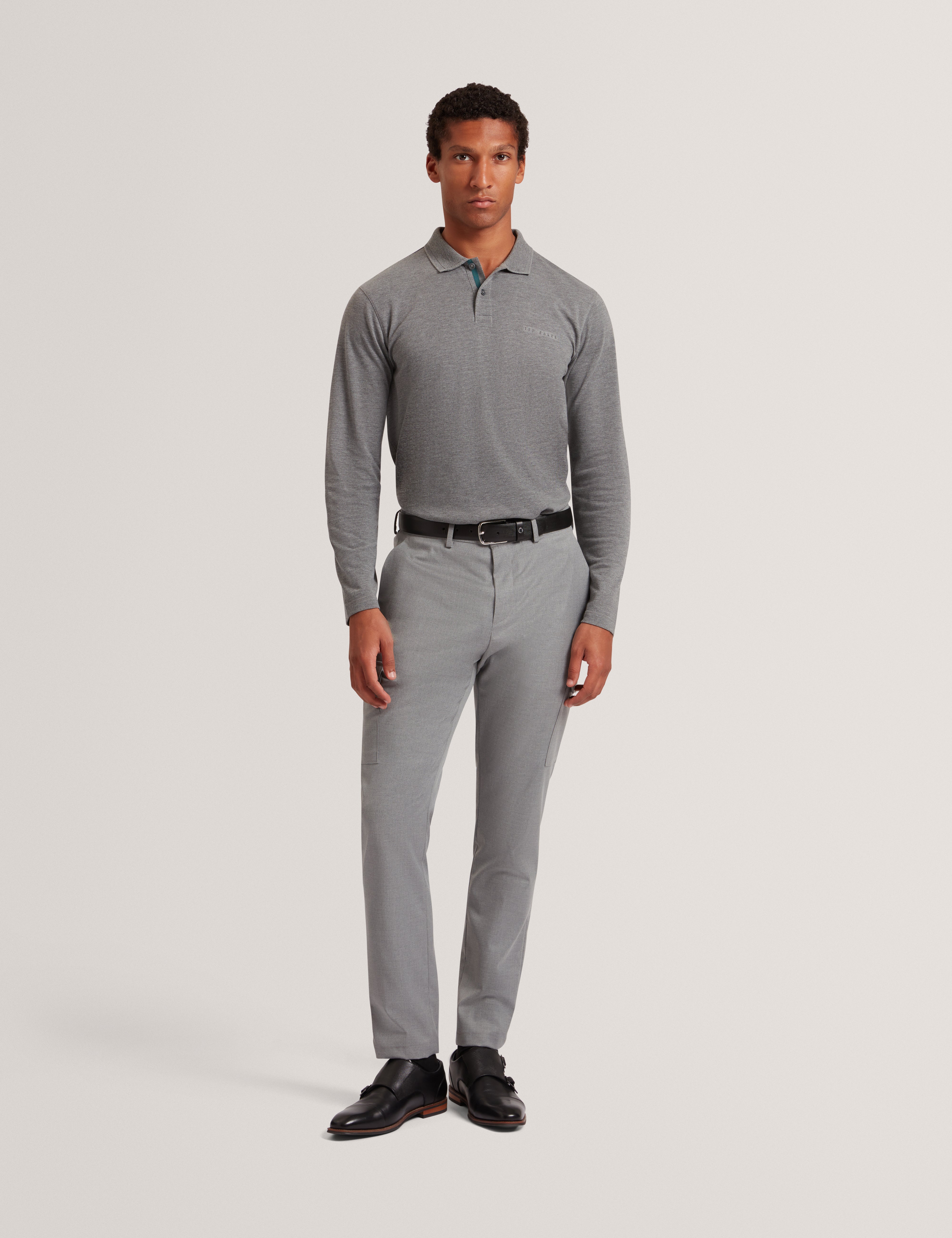 Woan Branded Honeycomb Trim Ls Polo Mid-Grey