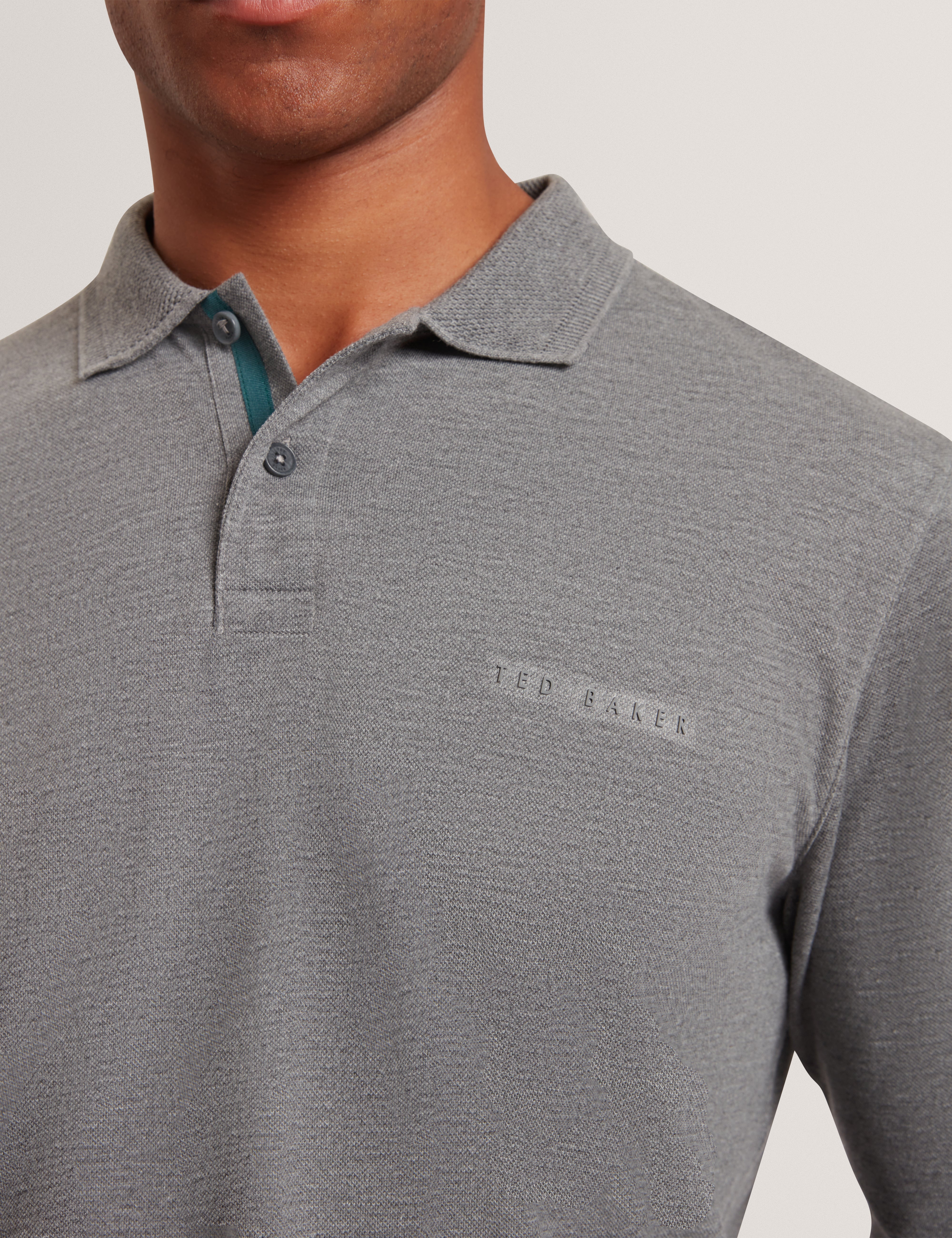 Woan Branded Honeycomb Trim Ls Polo Mid-Grey
