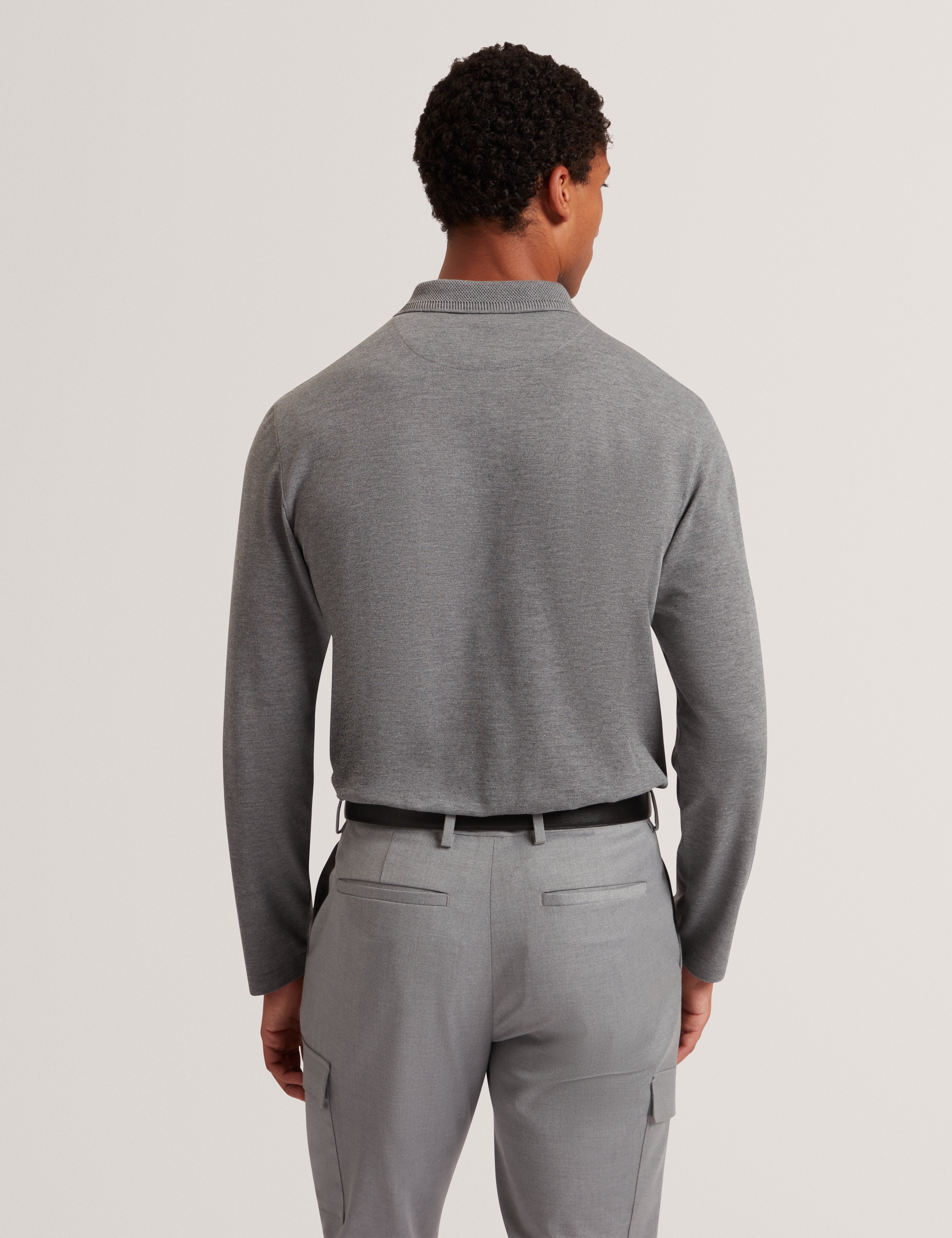 Woan Branded Honeycomb Trim Ls Polo Mid-Grey