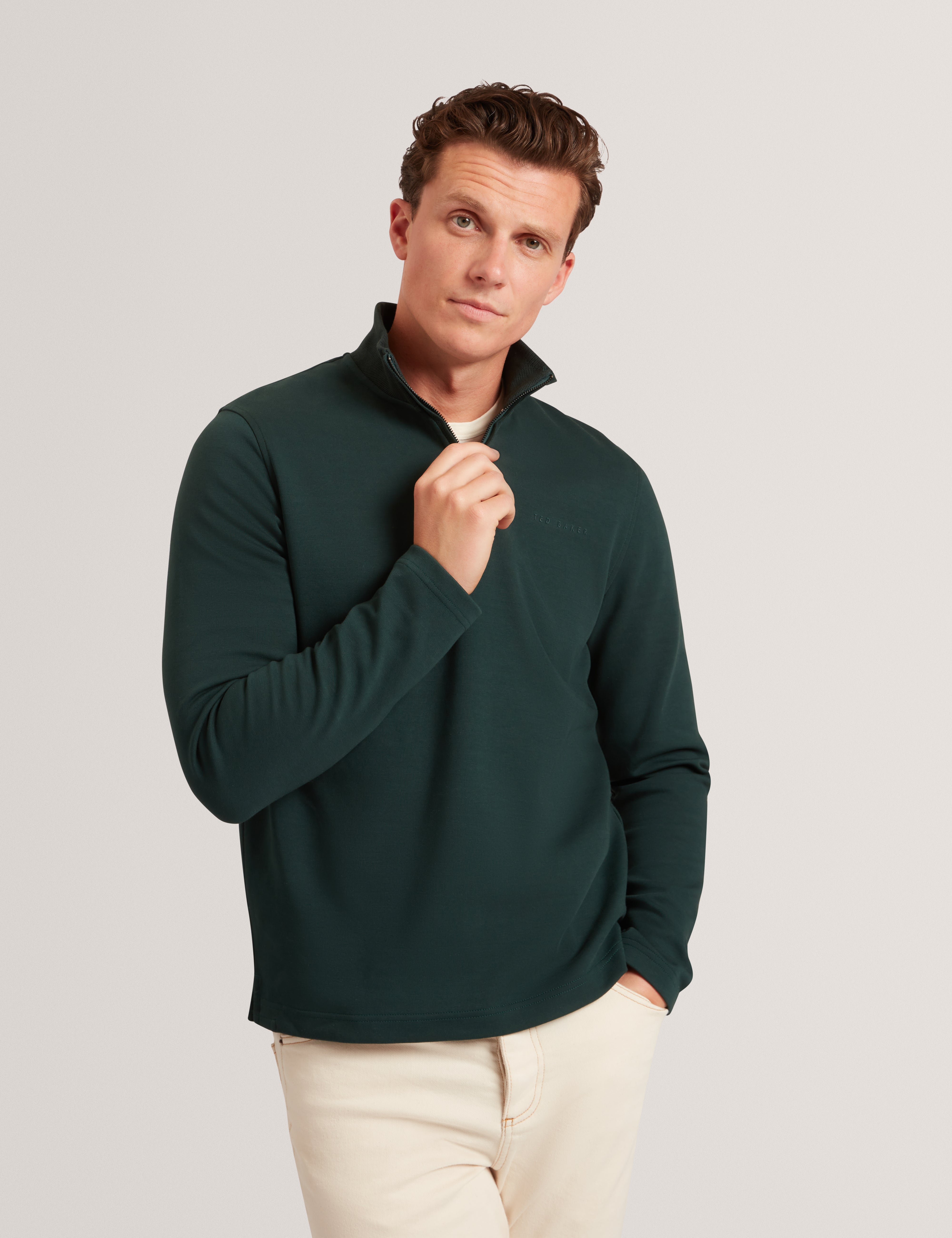 Crabtre Branded Honeycomb Trim Half Zip Dk-Green