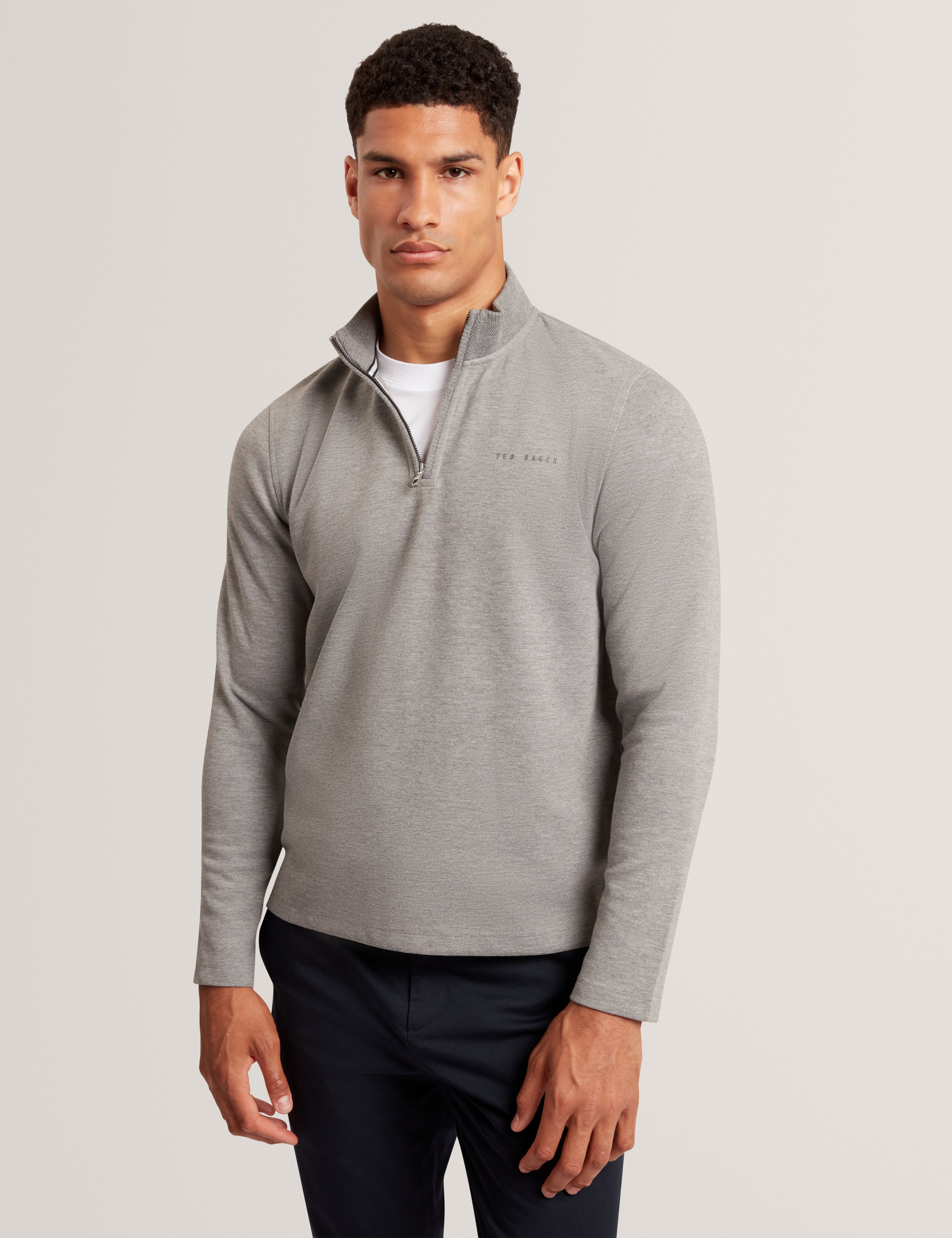 Crabtre Branded Honeycomb Trim Half Zip Mid-Grey