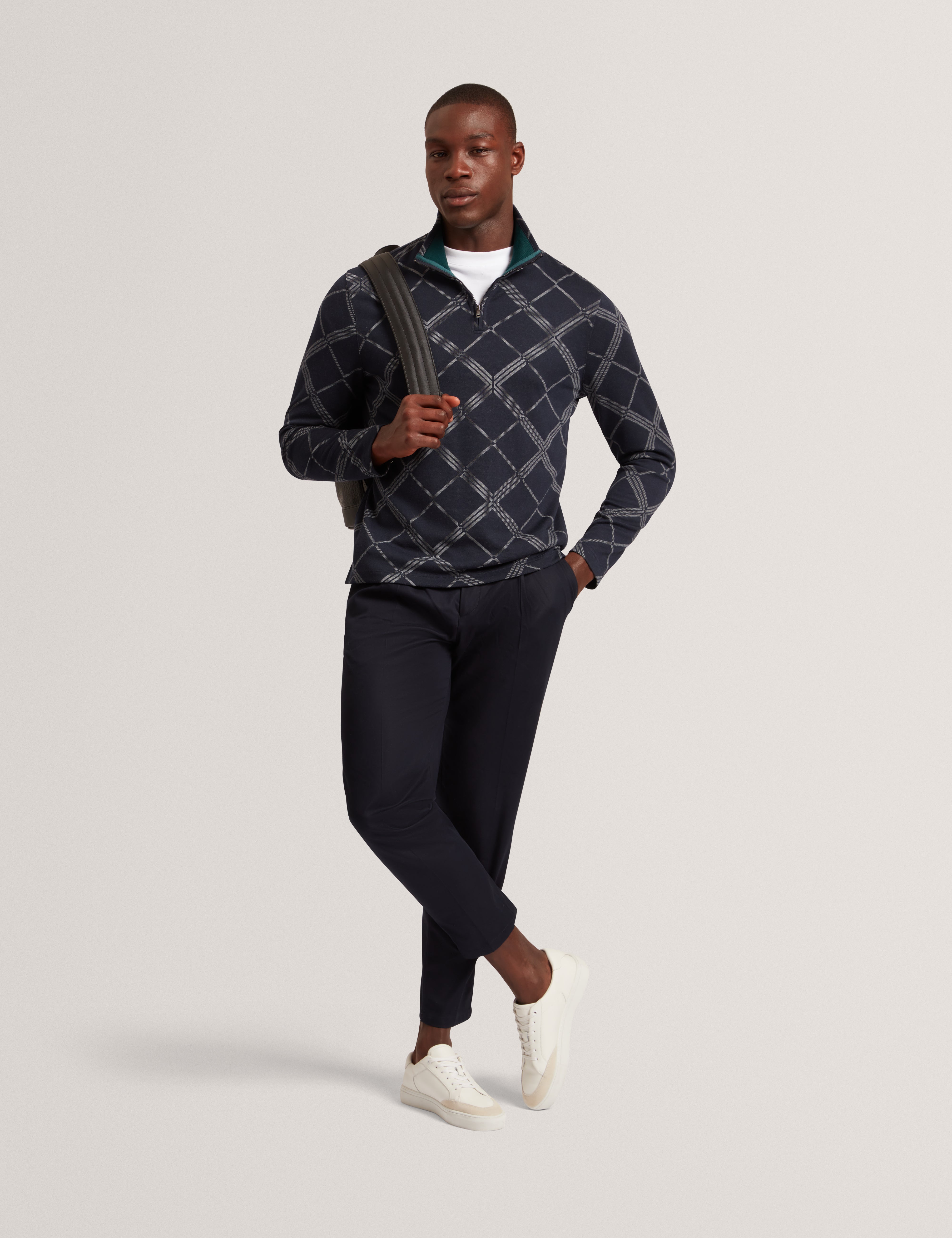 Kafii Argyle Jacquard Half Zip Navy