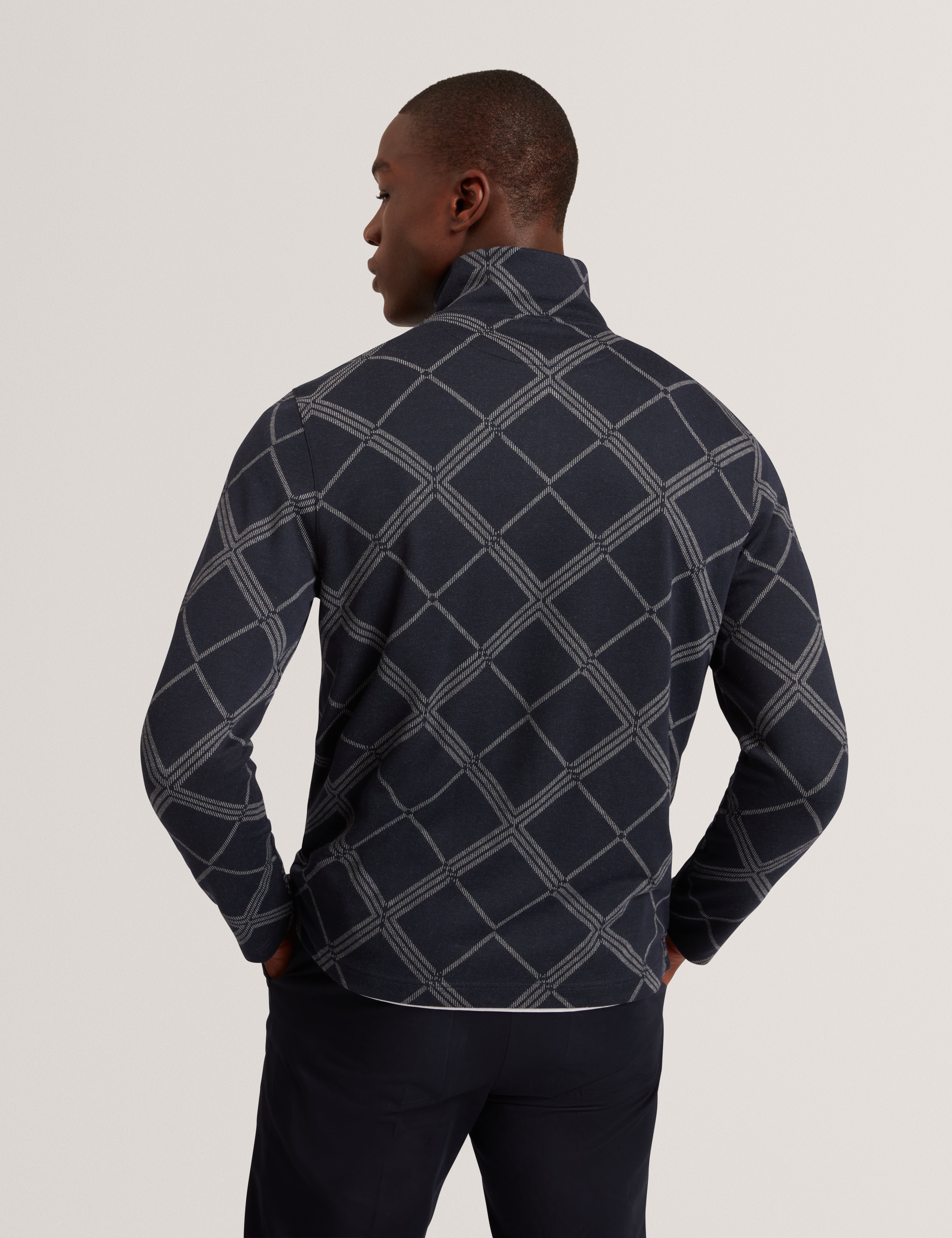 Kafii Argyle Jacquard Half Zip Navy