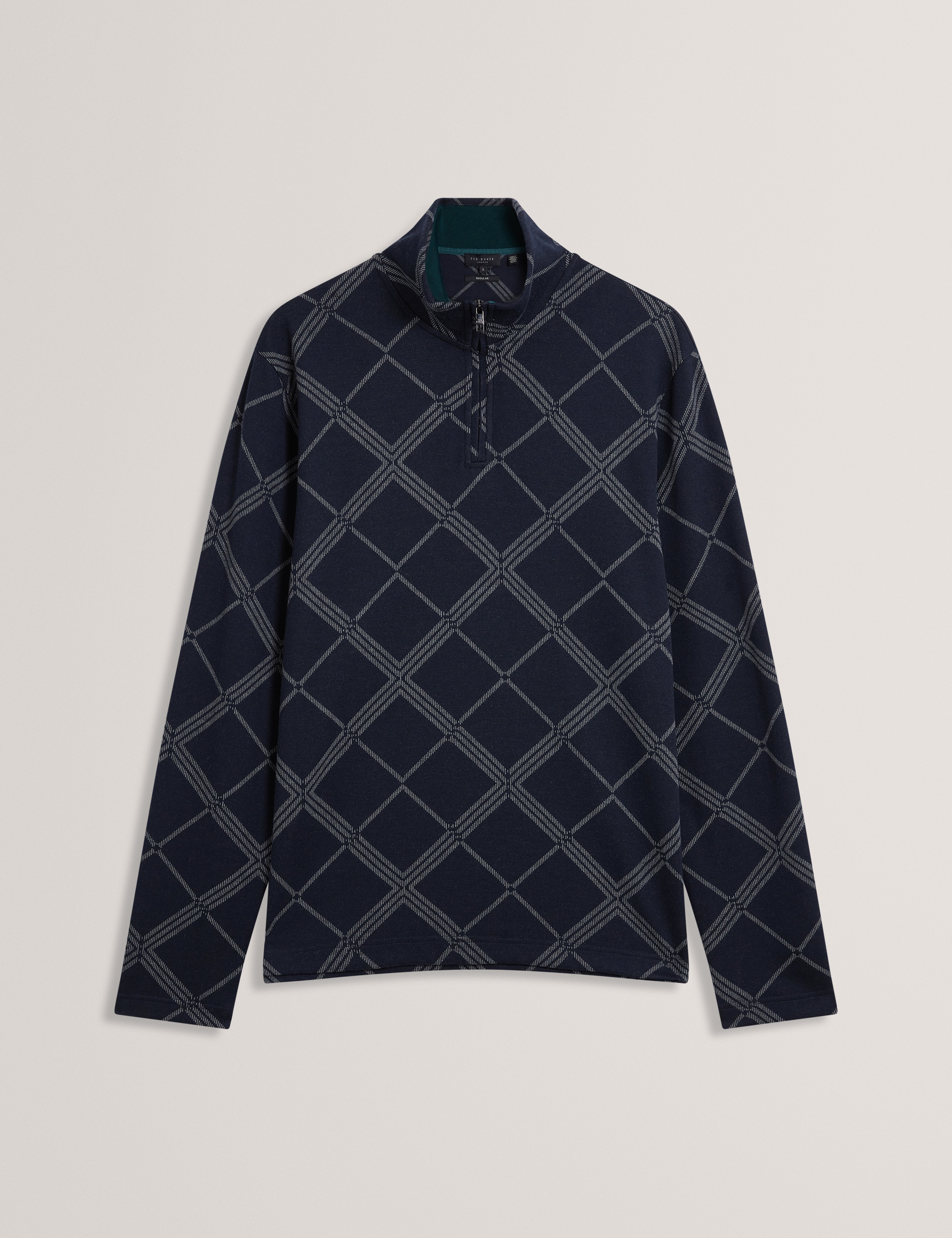 Kafii Argyle Jacquard Half Zip Navy