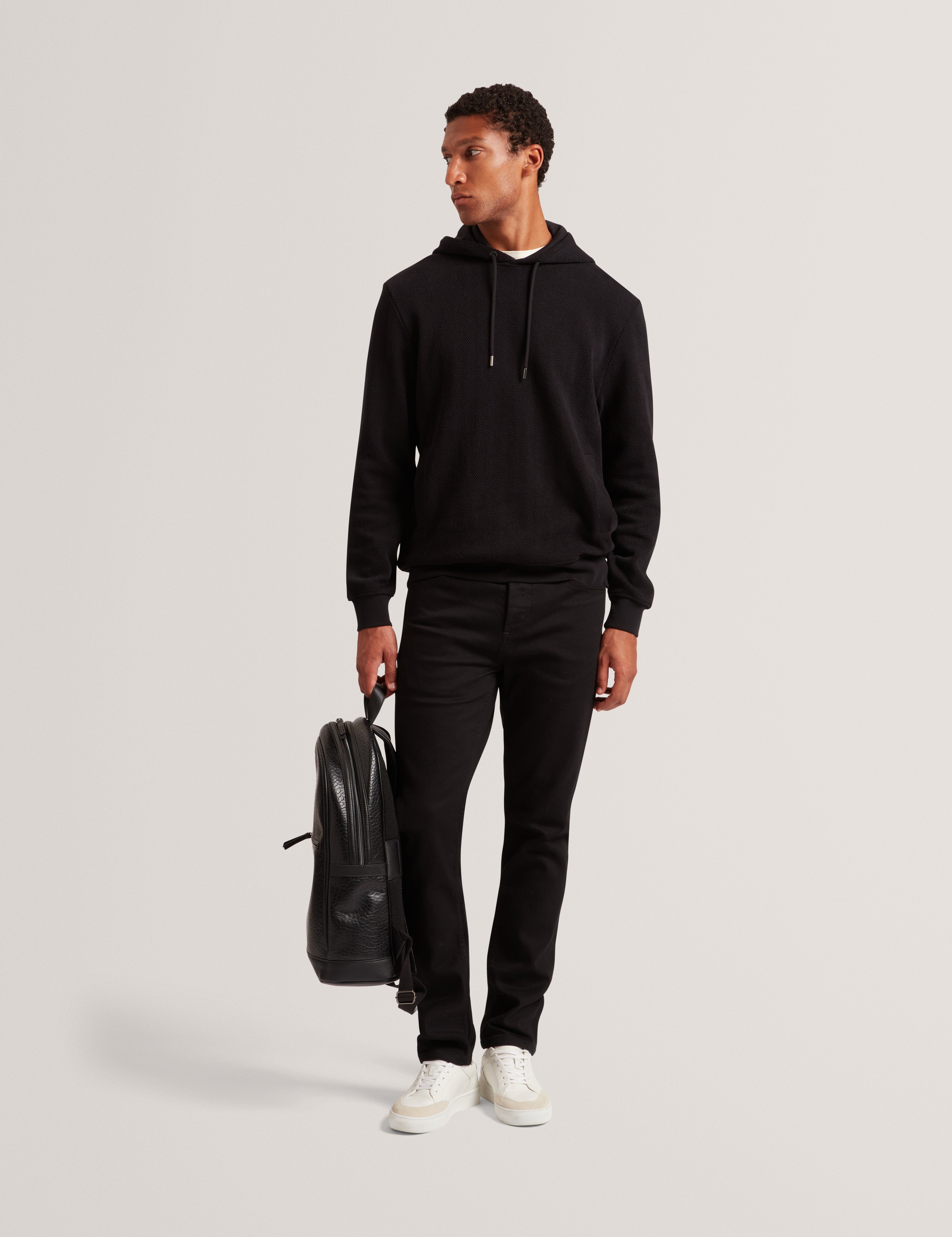 Seatle Herringbone Texture Hoodie Black