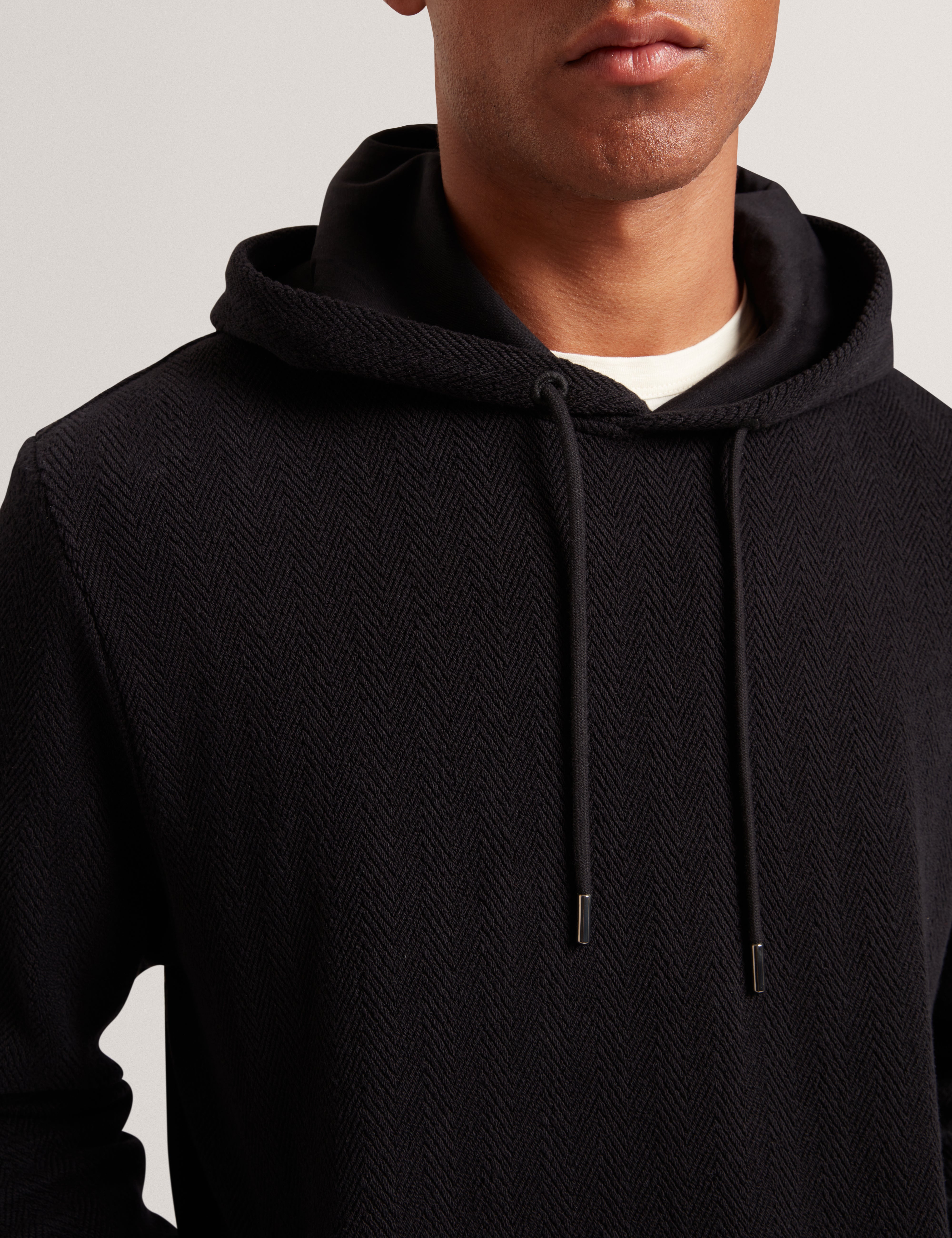 Seatle Herringbone Texture Hoodie Black