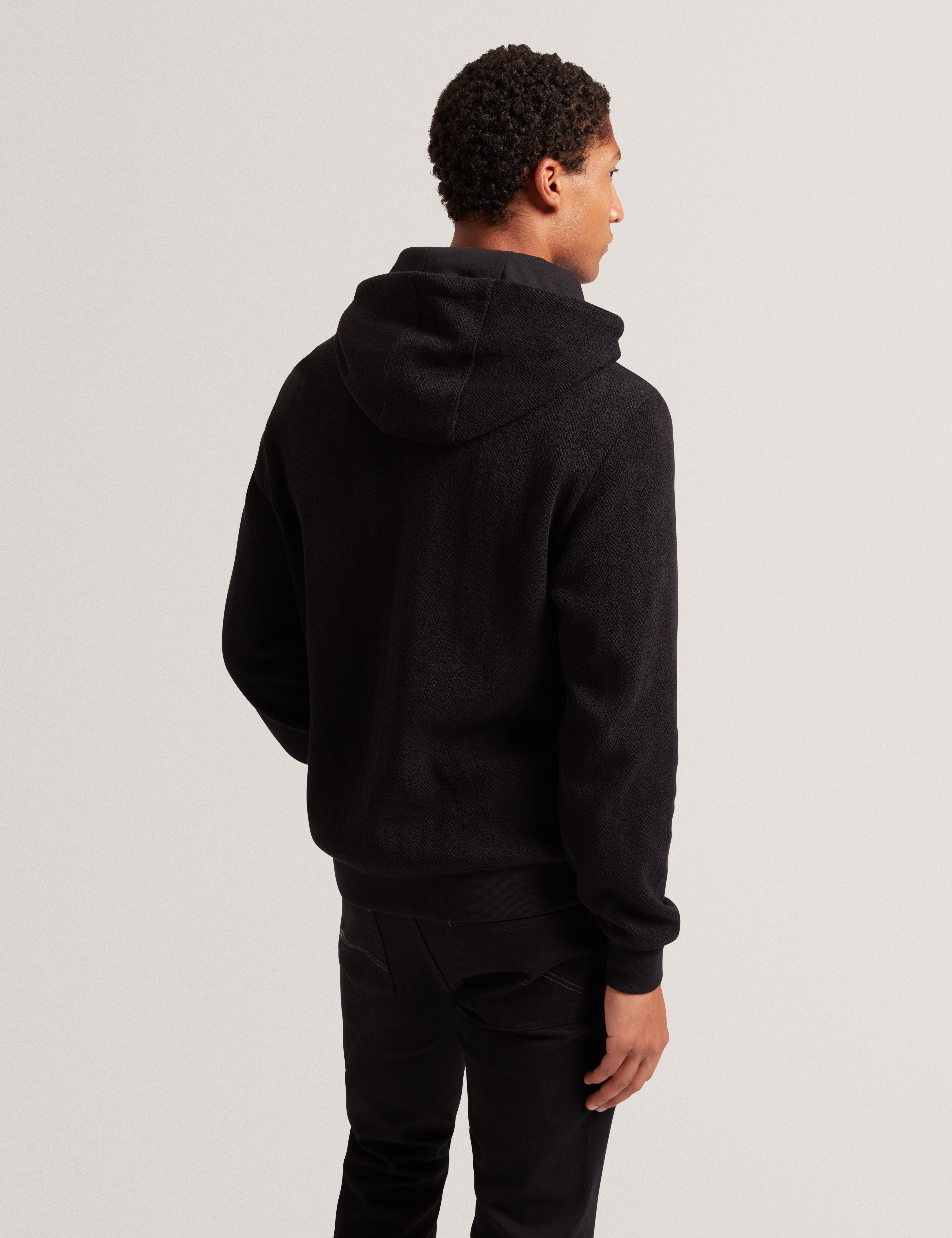 Seatle Herringbone Texture Hoodie Black