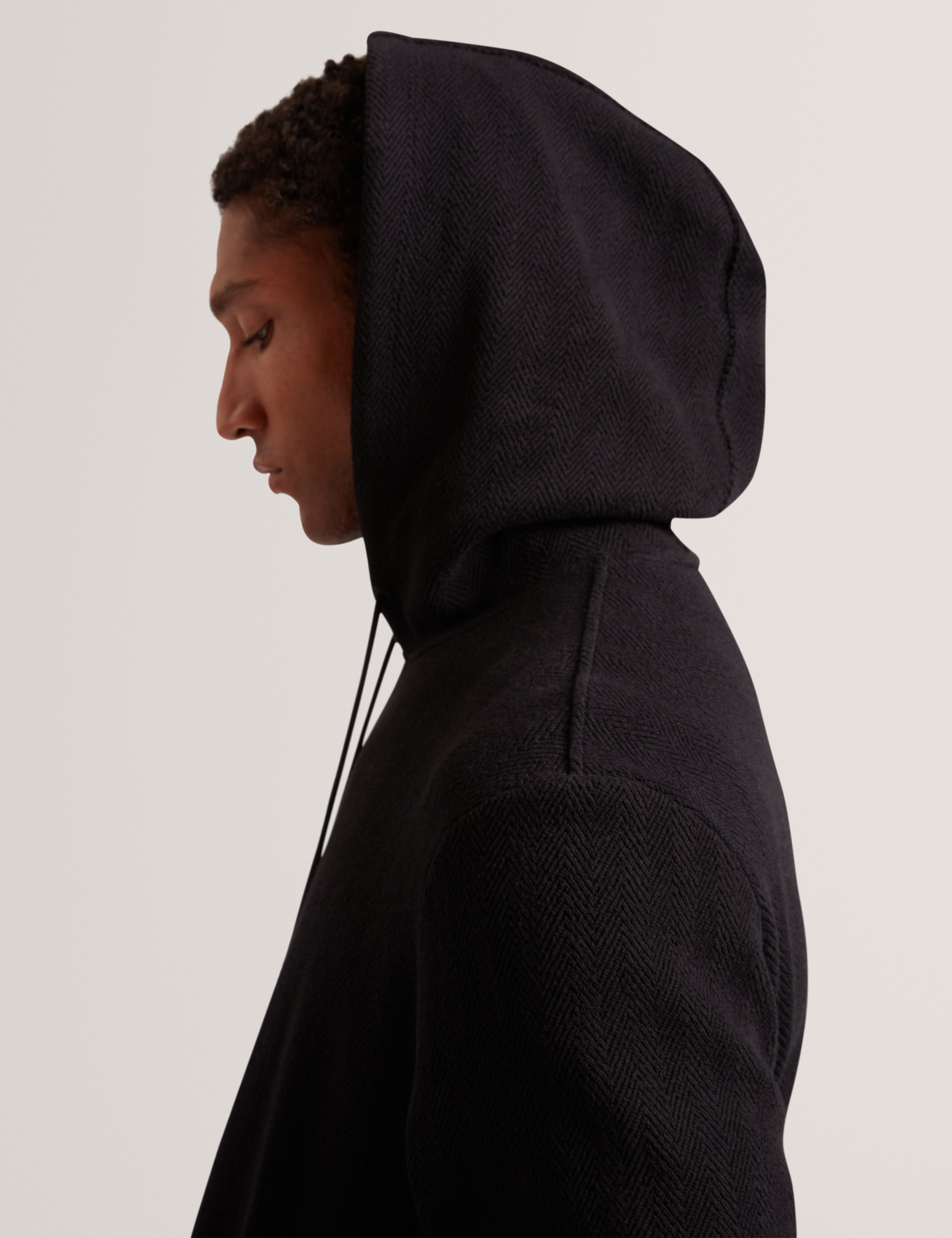 Seatle Herringbone Texture Hoodie Black