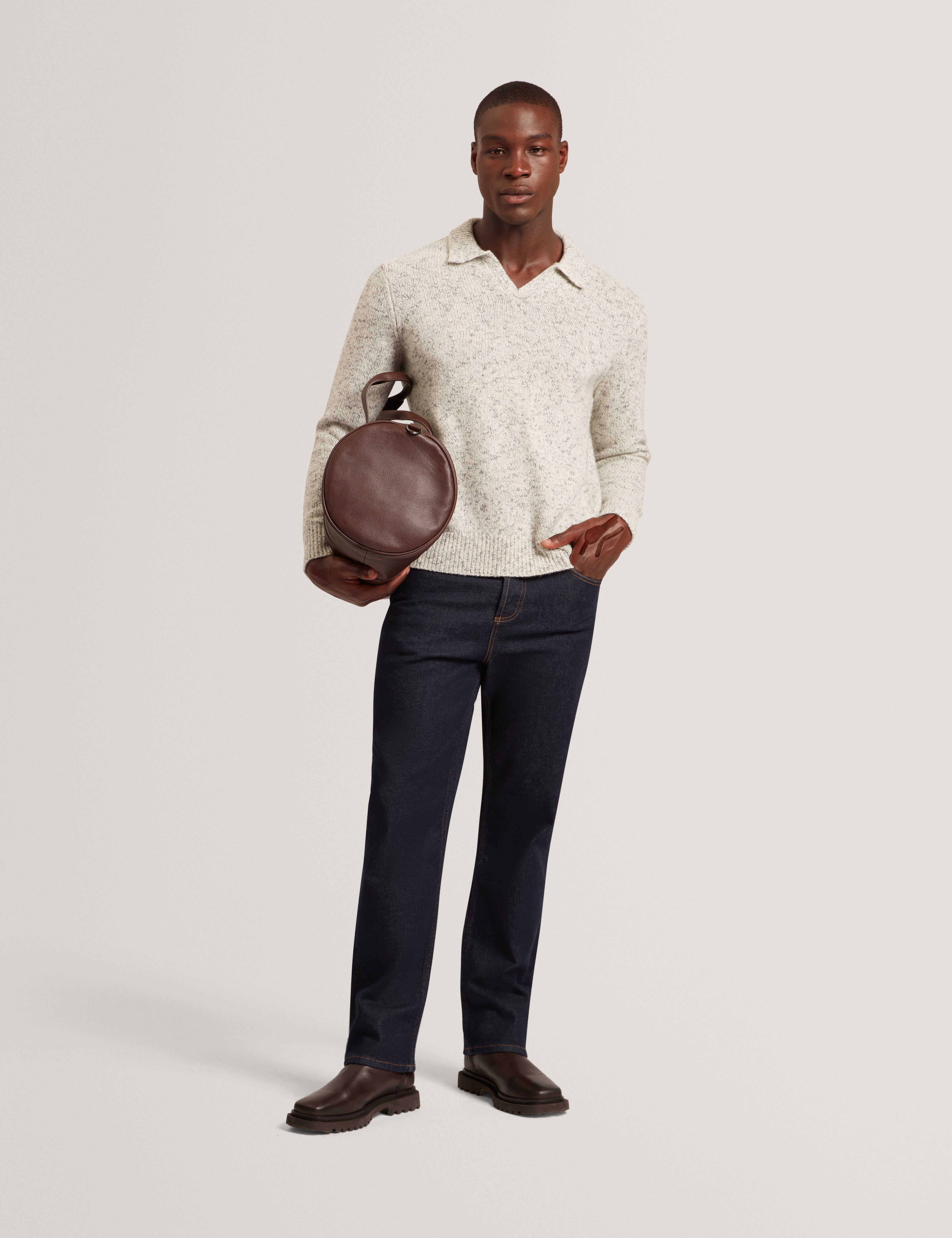 Berreto Relaxed Open Neck Twisted Polo Lt-Grey