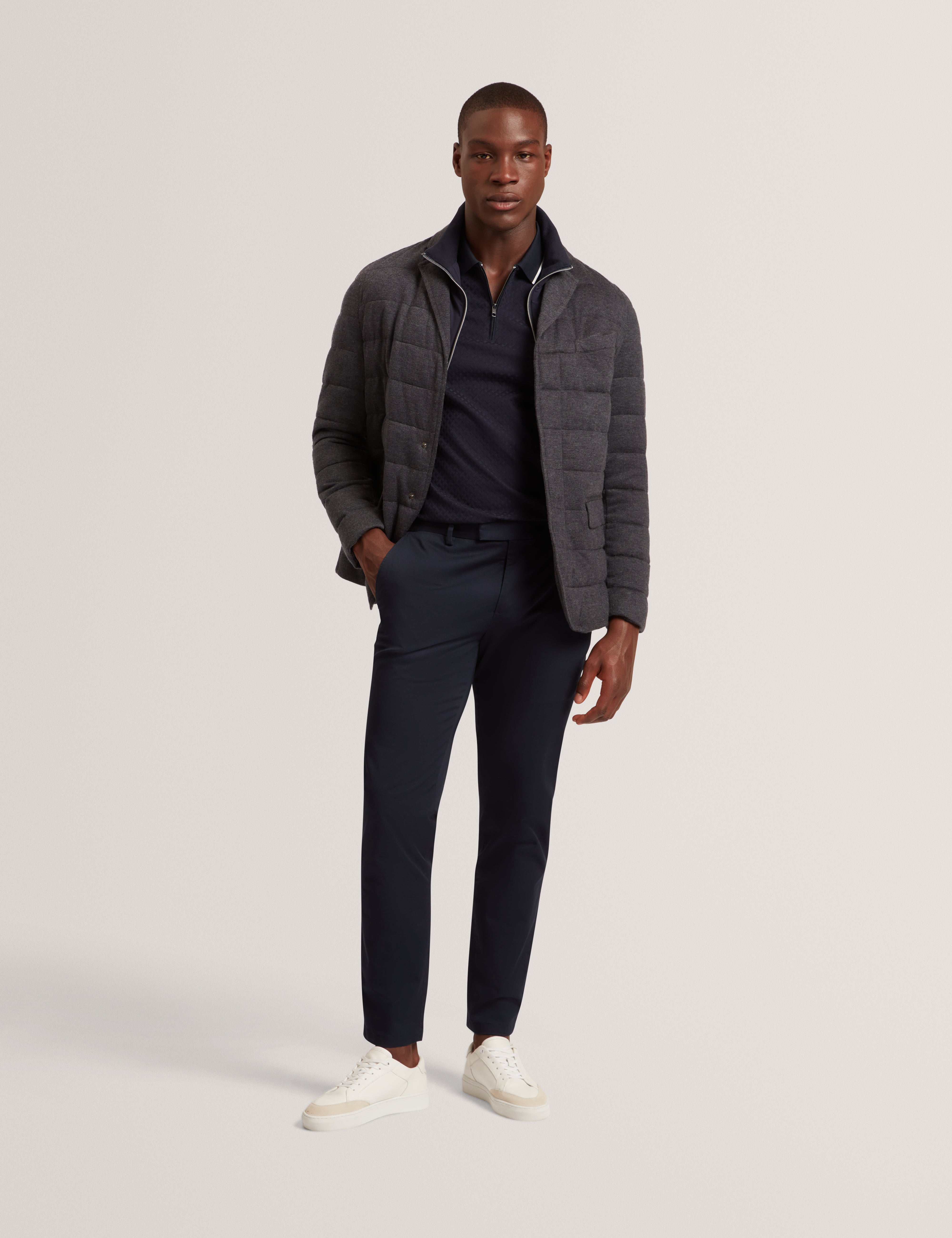 Gerome Fine Knit Quilted Blazer With Mock Liner Charcoal