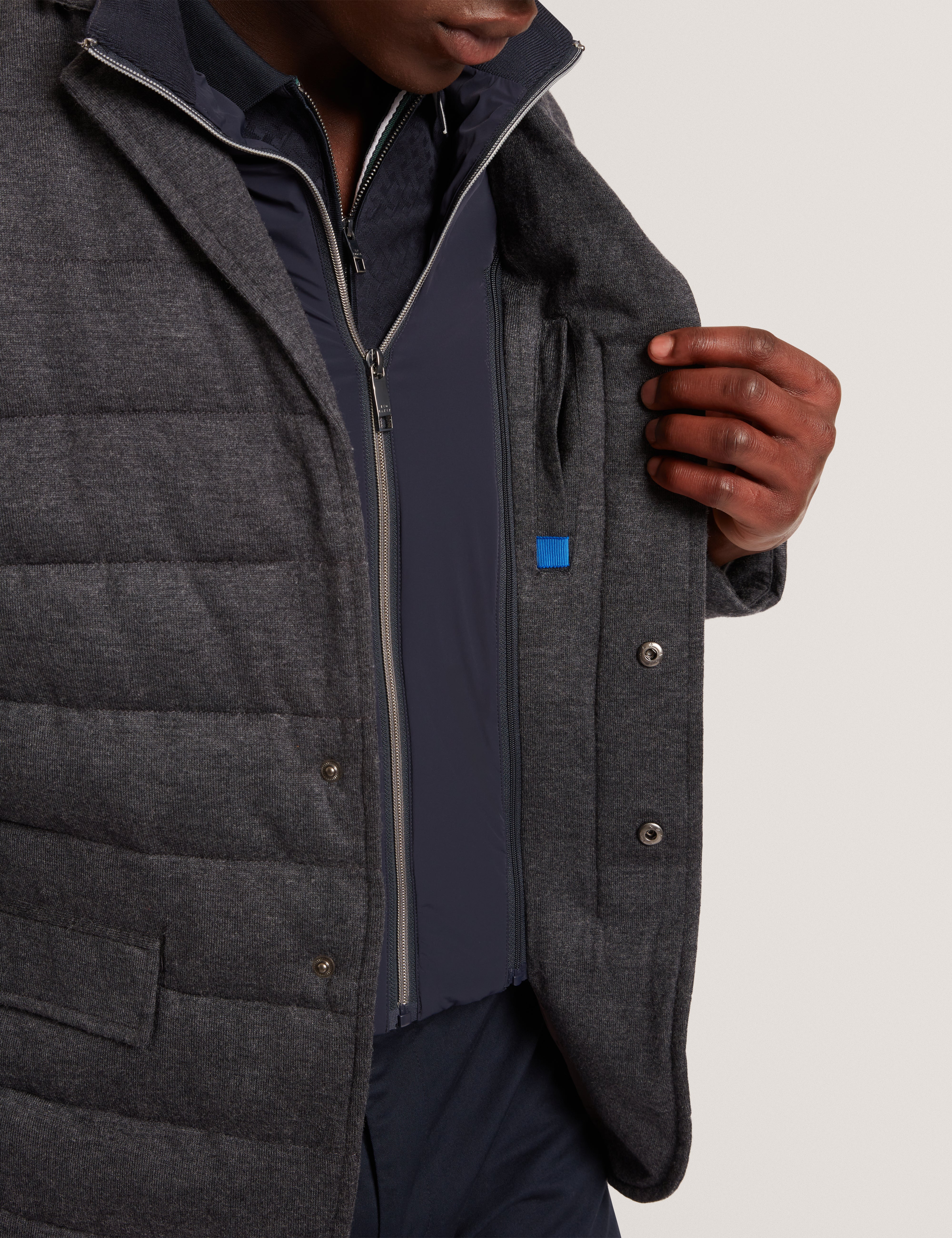 Gerome Fine Knit Quilted Blazer With Mock Liner Charcoal