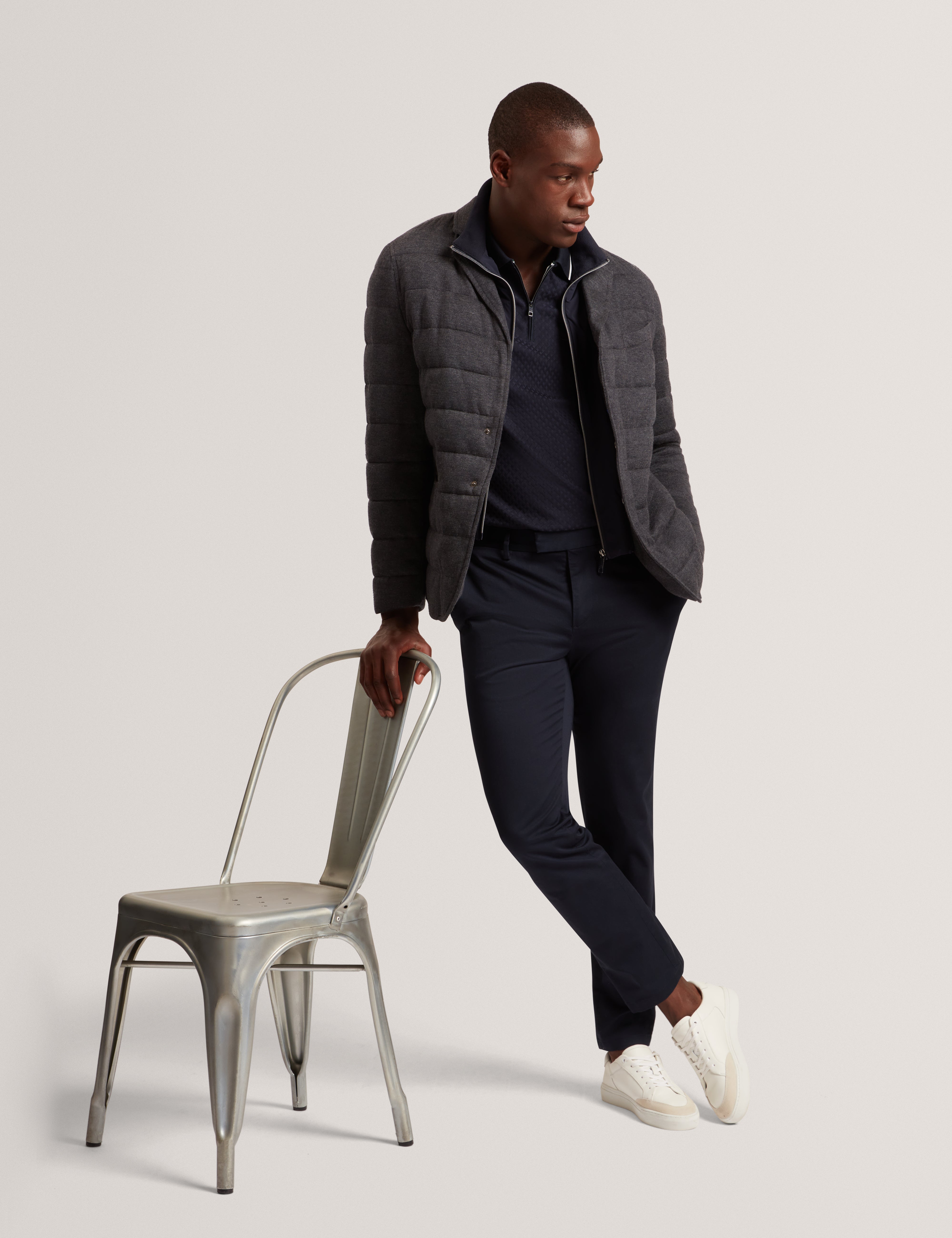 Gerome Fine Knit Quilted Blazer With Mock Liner Charcoal