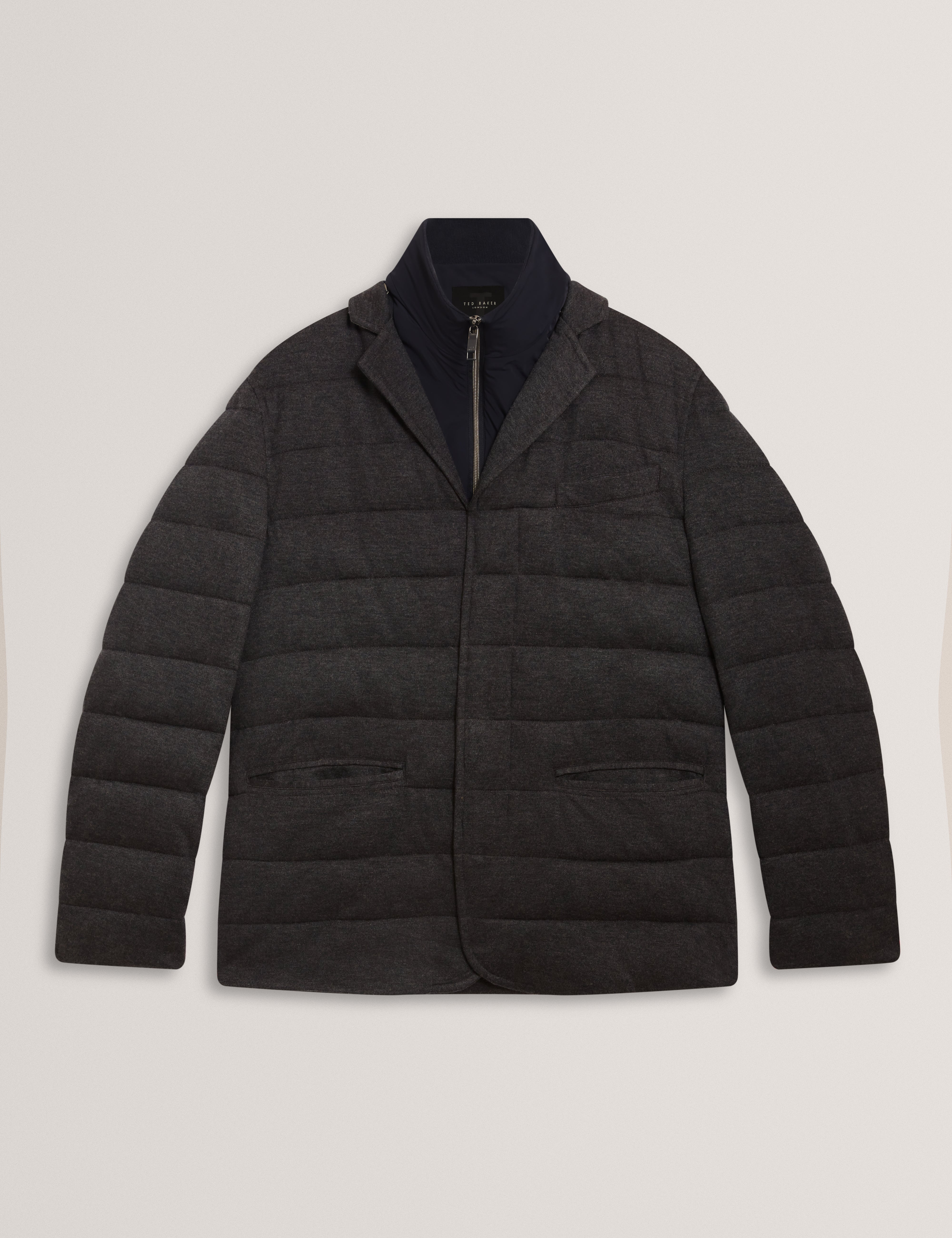 Gerome Fine Knit Quilted Blazer With Mock Liner Charcoal