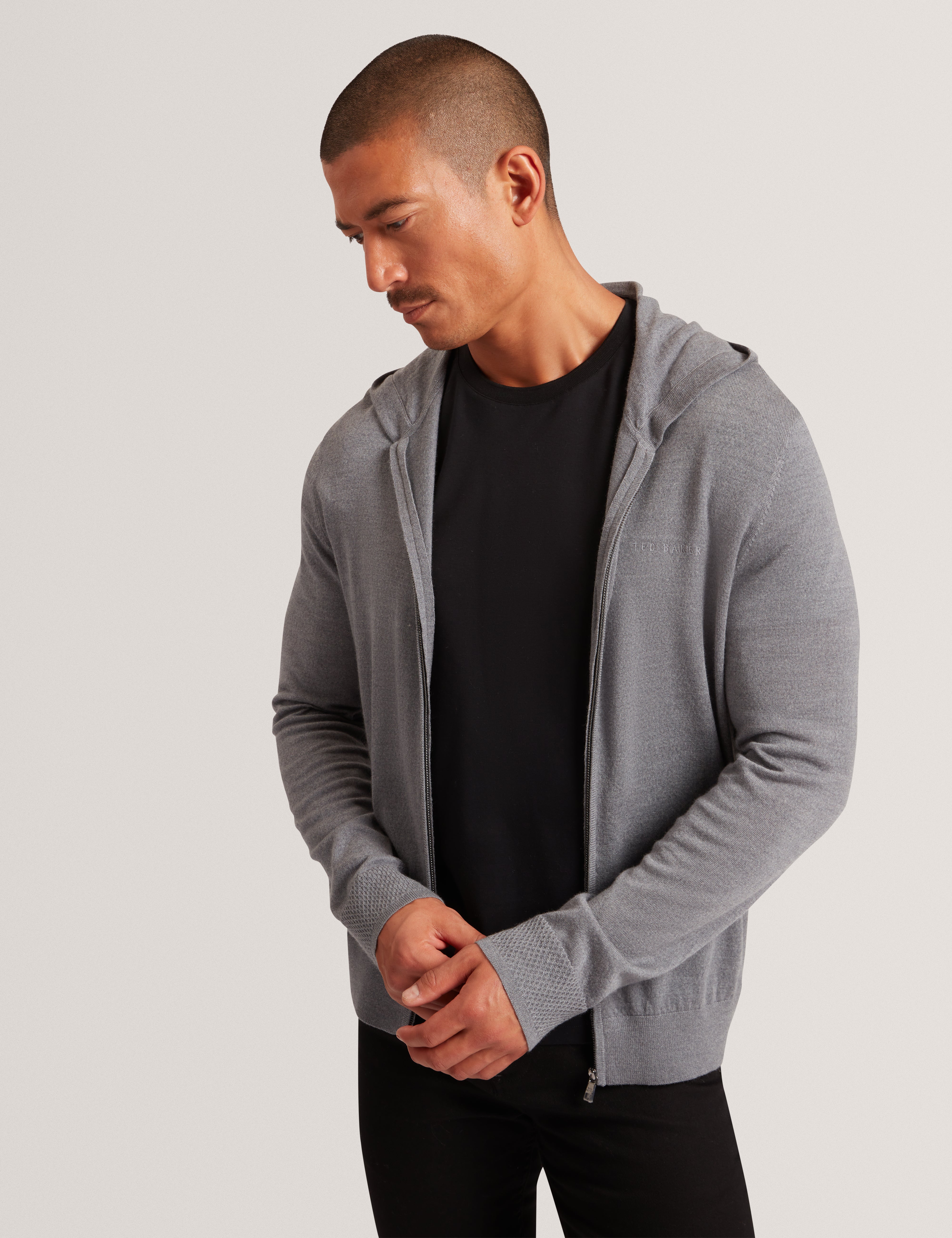 Tarence Branded Merino Knitted Hoodie Mid-Grey