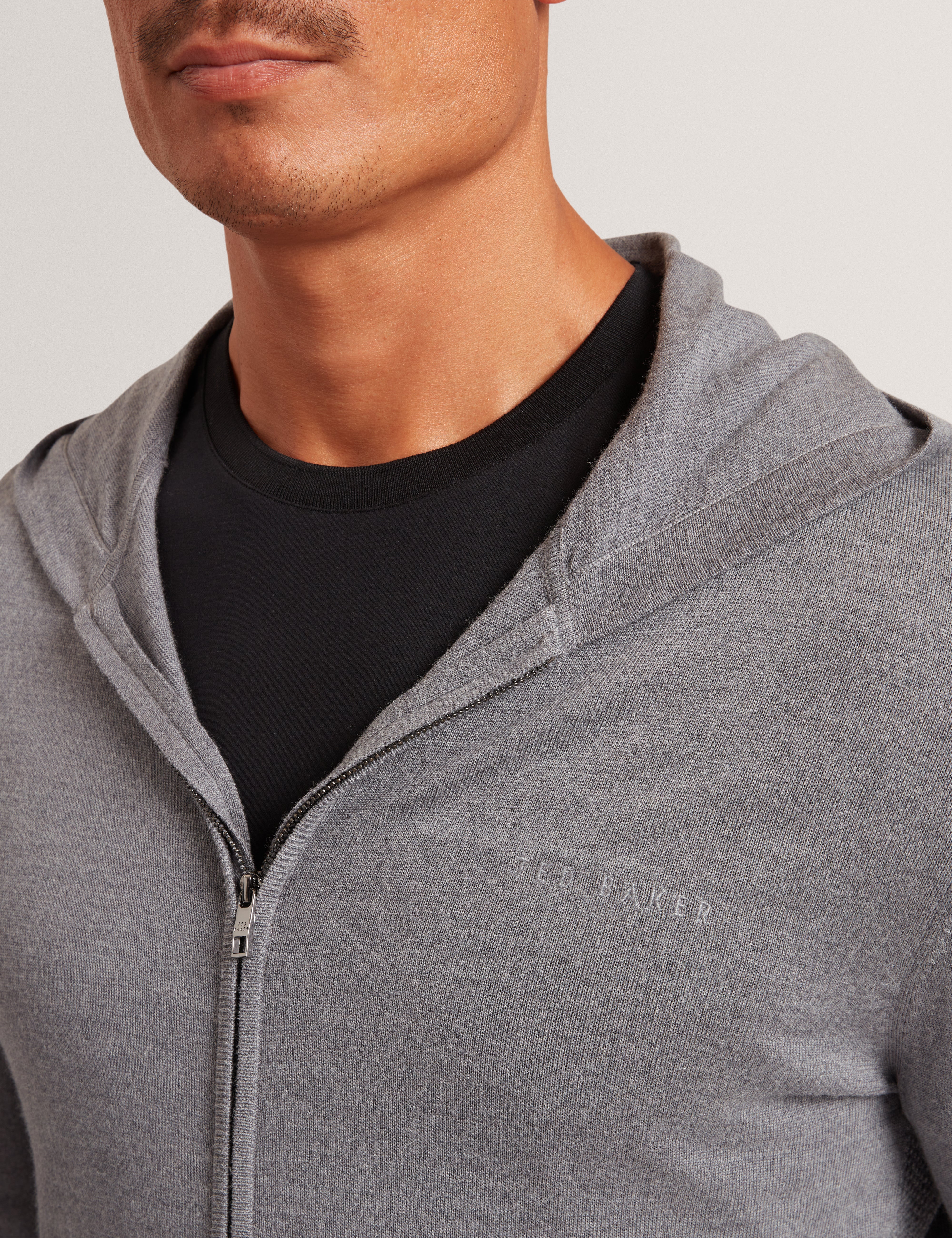 Tarence Branded Merino Knitted Hoodie Mid-Grey