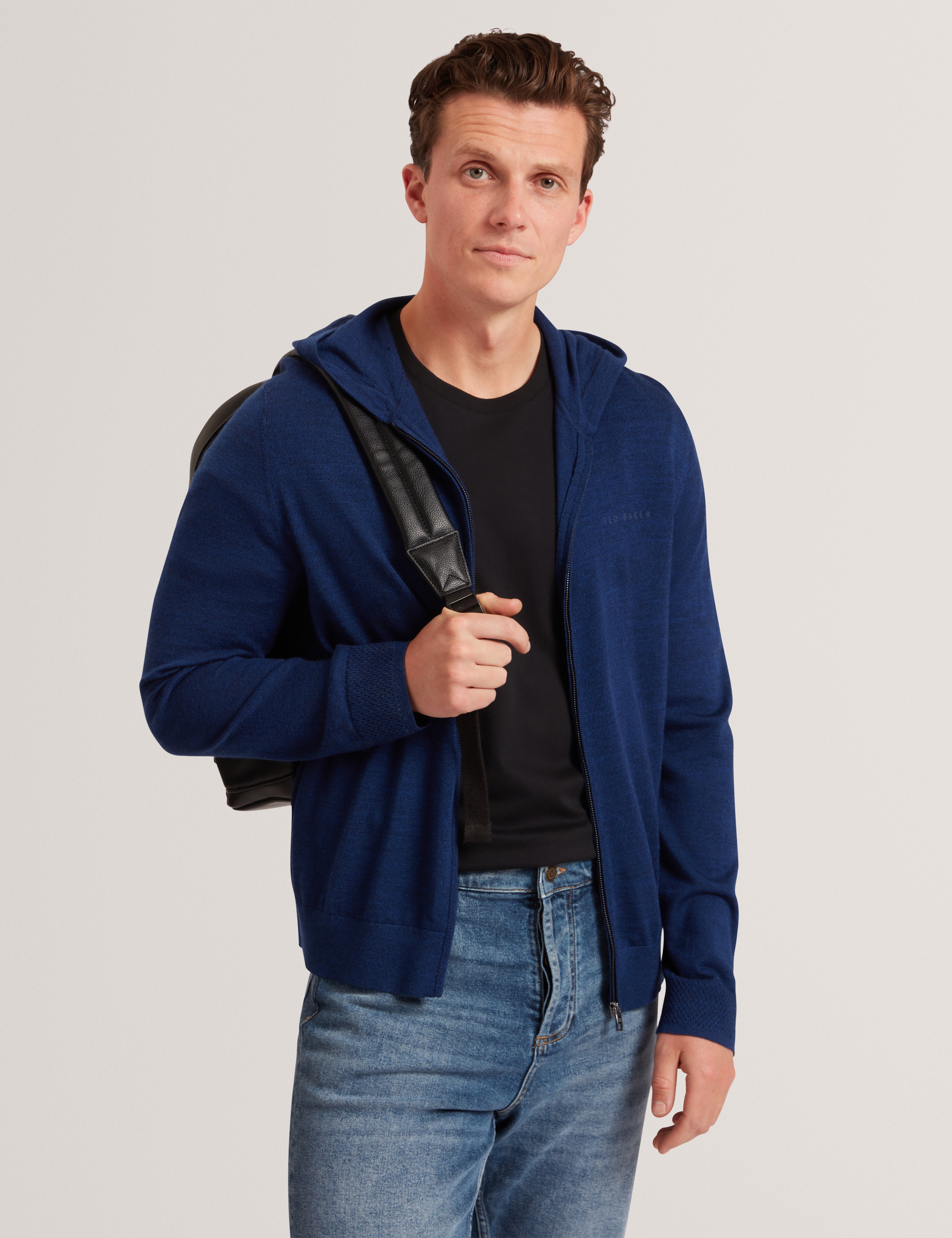 Tarence Branded Merino Knitted Hoodie Navy