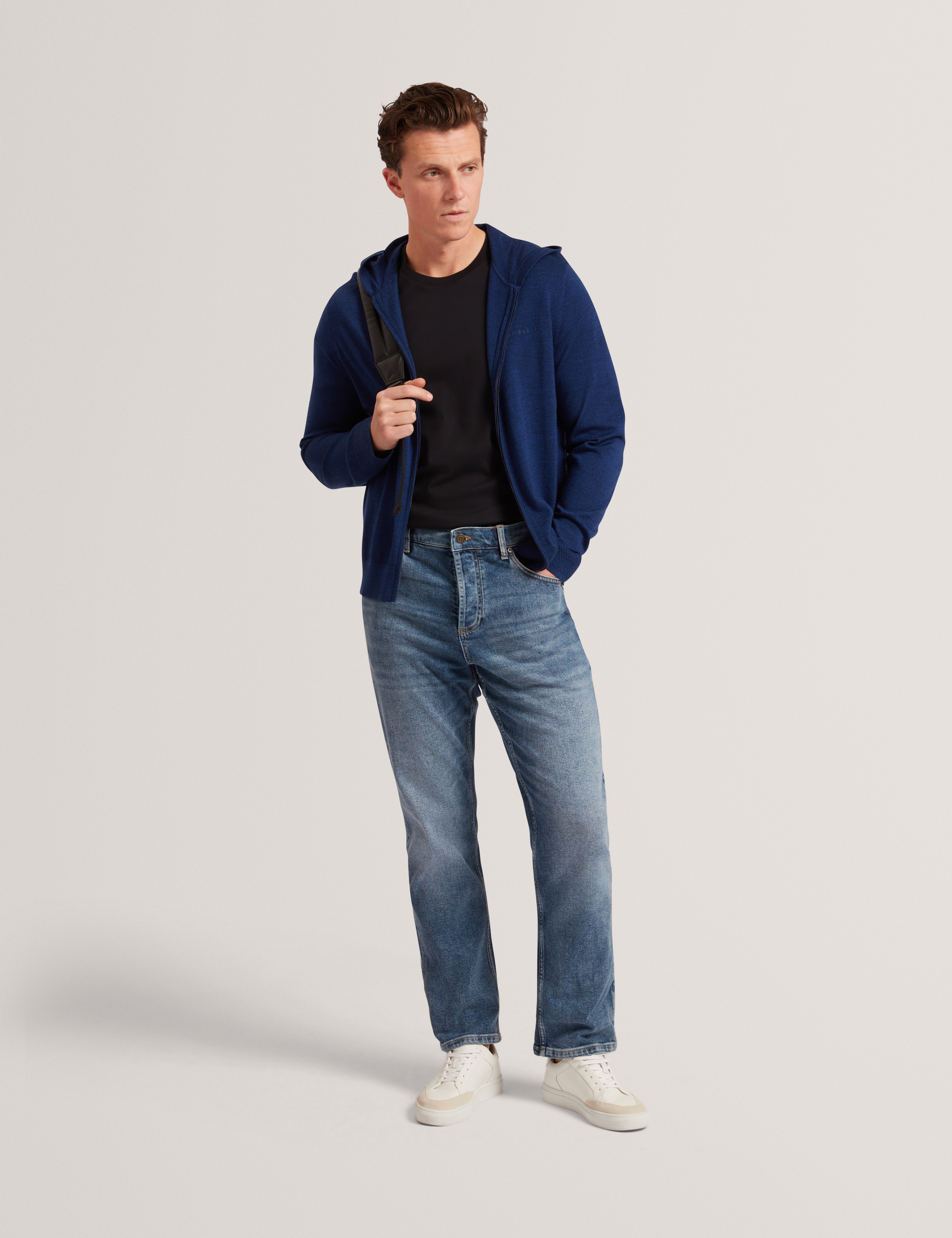 Tarence Branded Merino Knitted Hoodie Navy