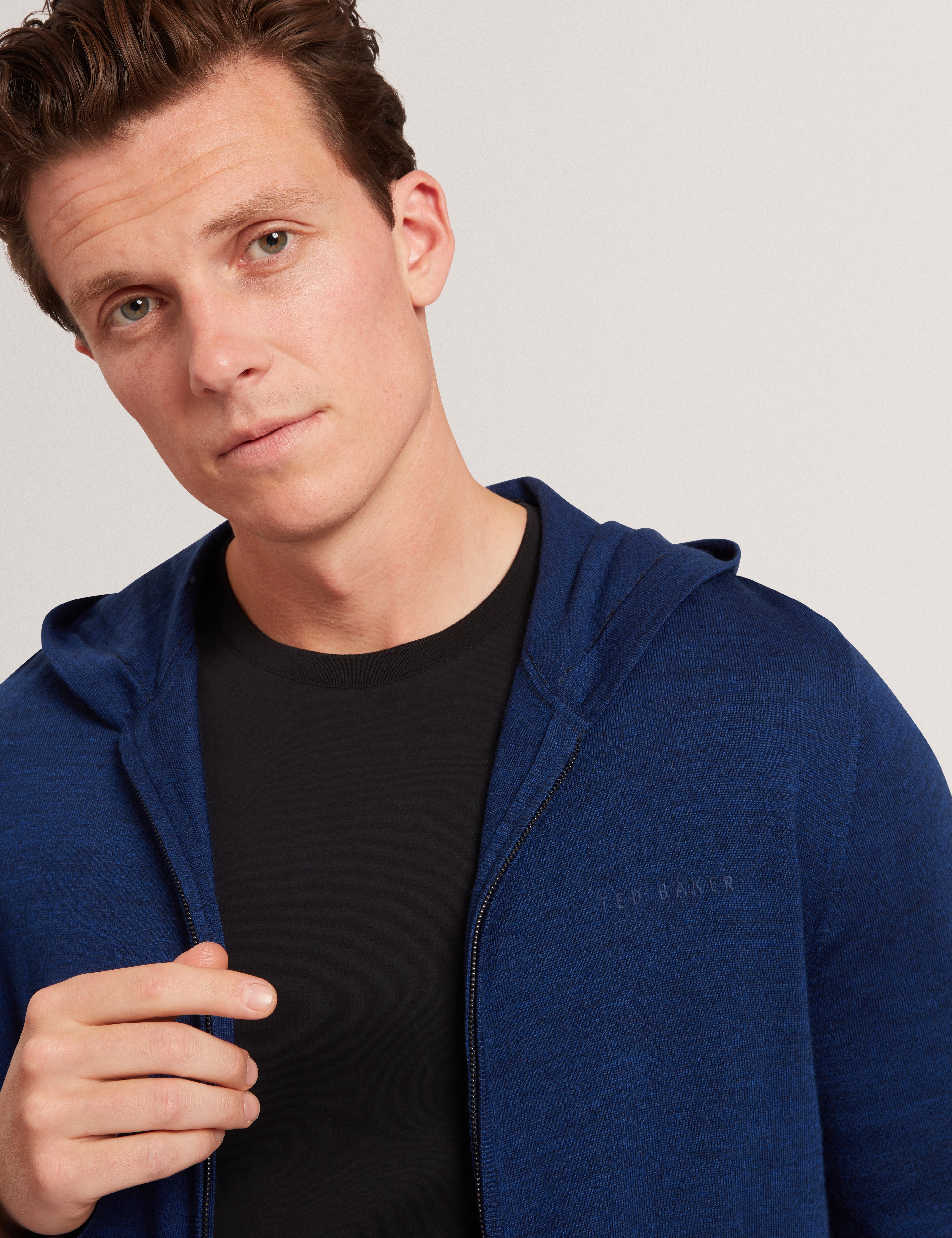 Tarence Branded Merino Knitted Hoodie Navy
