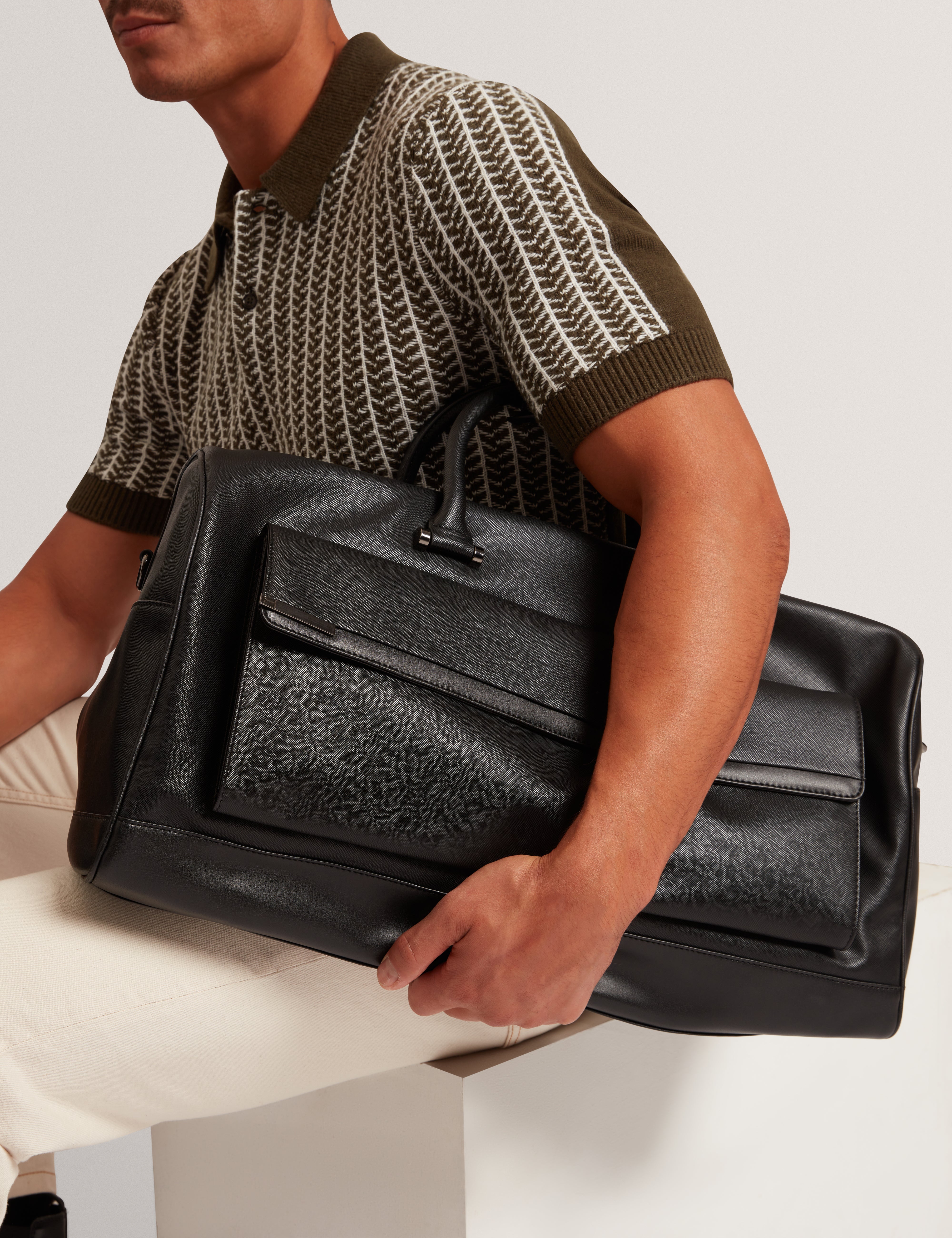 Samber Tie Bar Detail Pu Holdall Bag Black