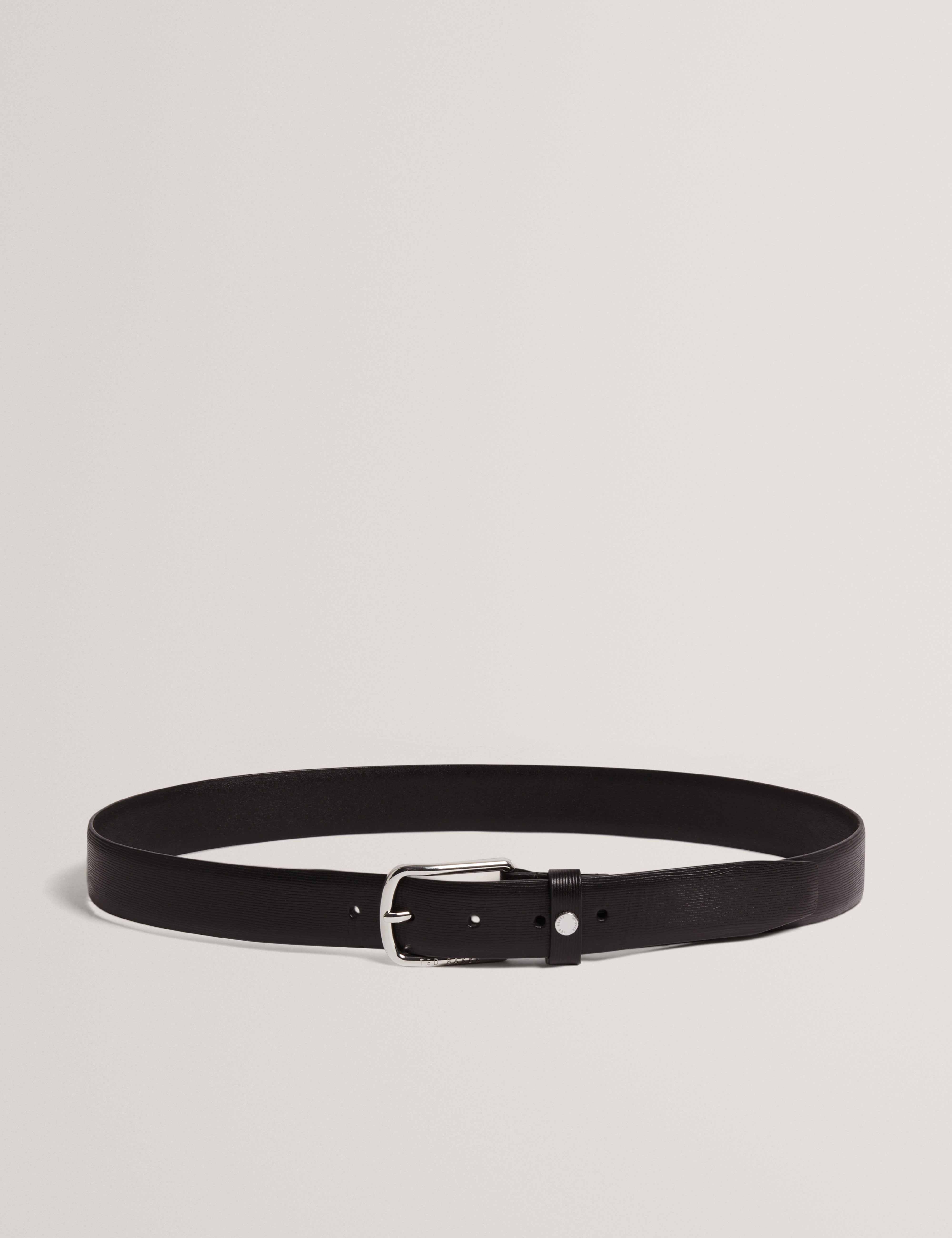 Baiden Bark Texture Leather Belt Black