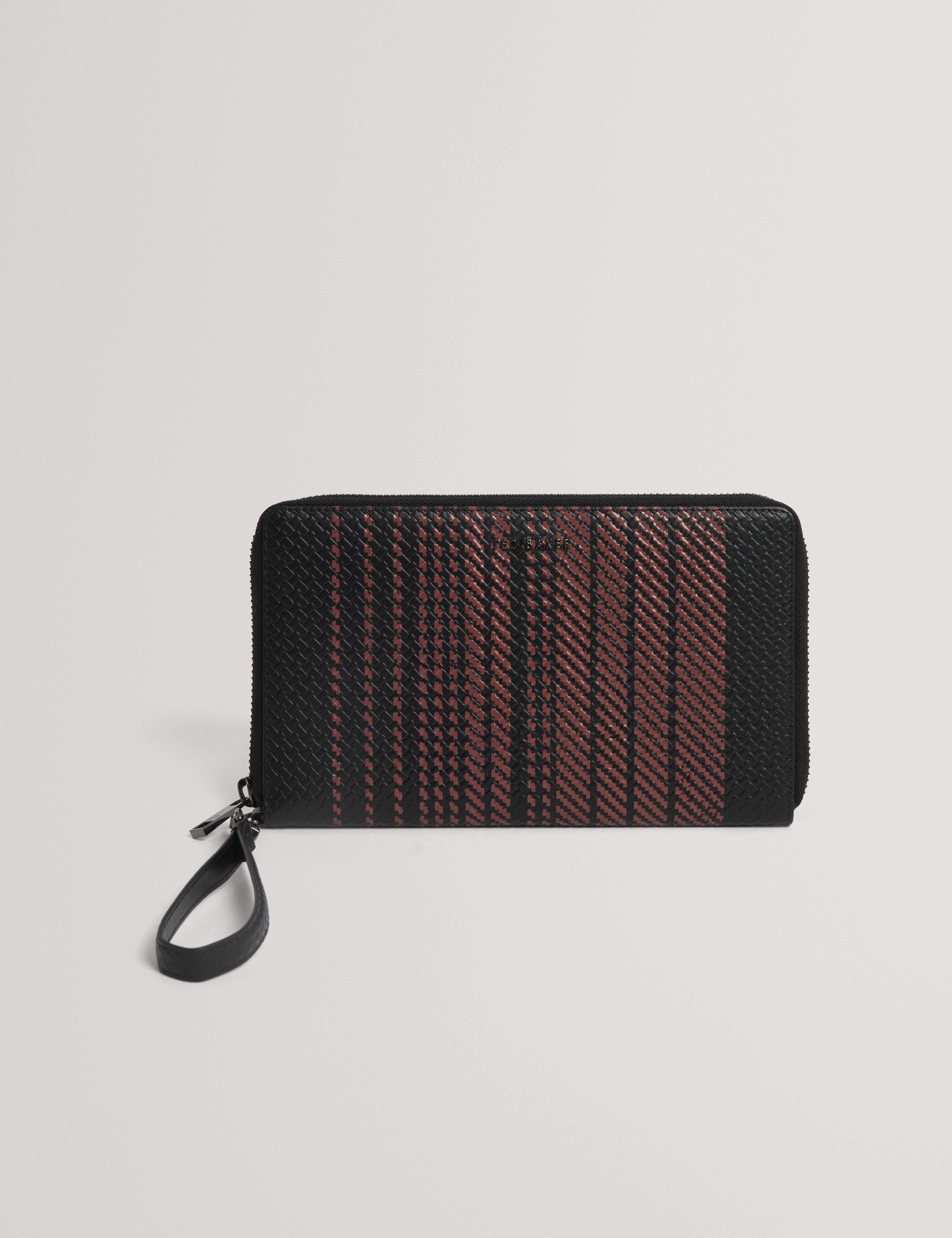 Waliams Printed Weave Leather Travel Wallet Black