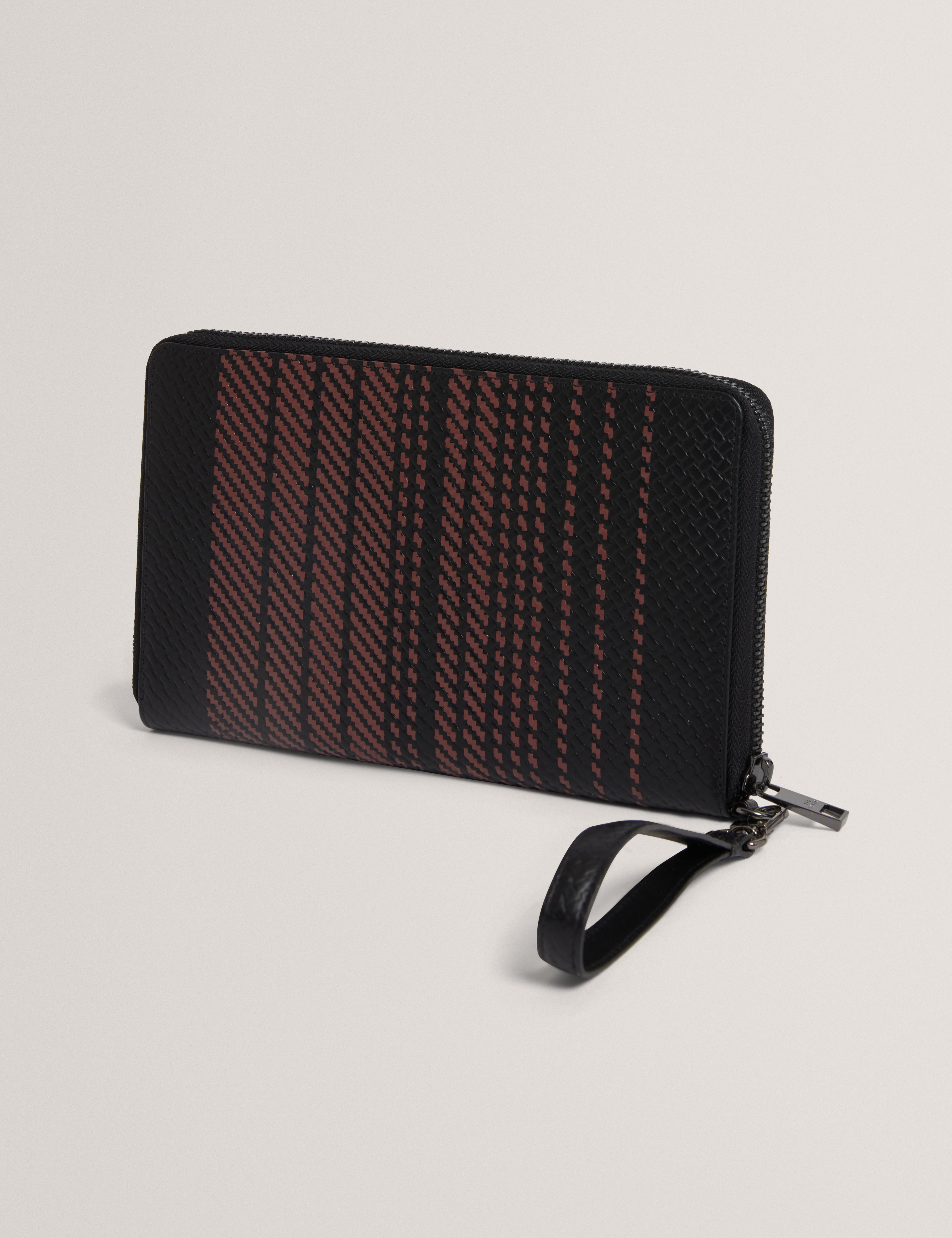 Waliams Printed Weave Leather Travel Wallet Black