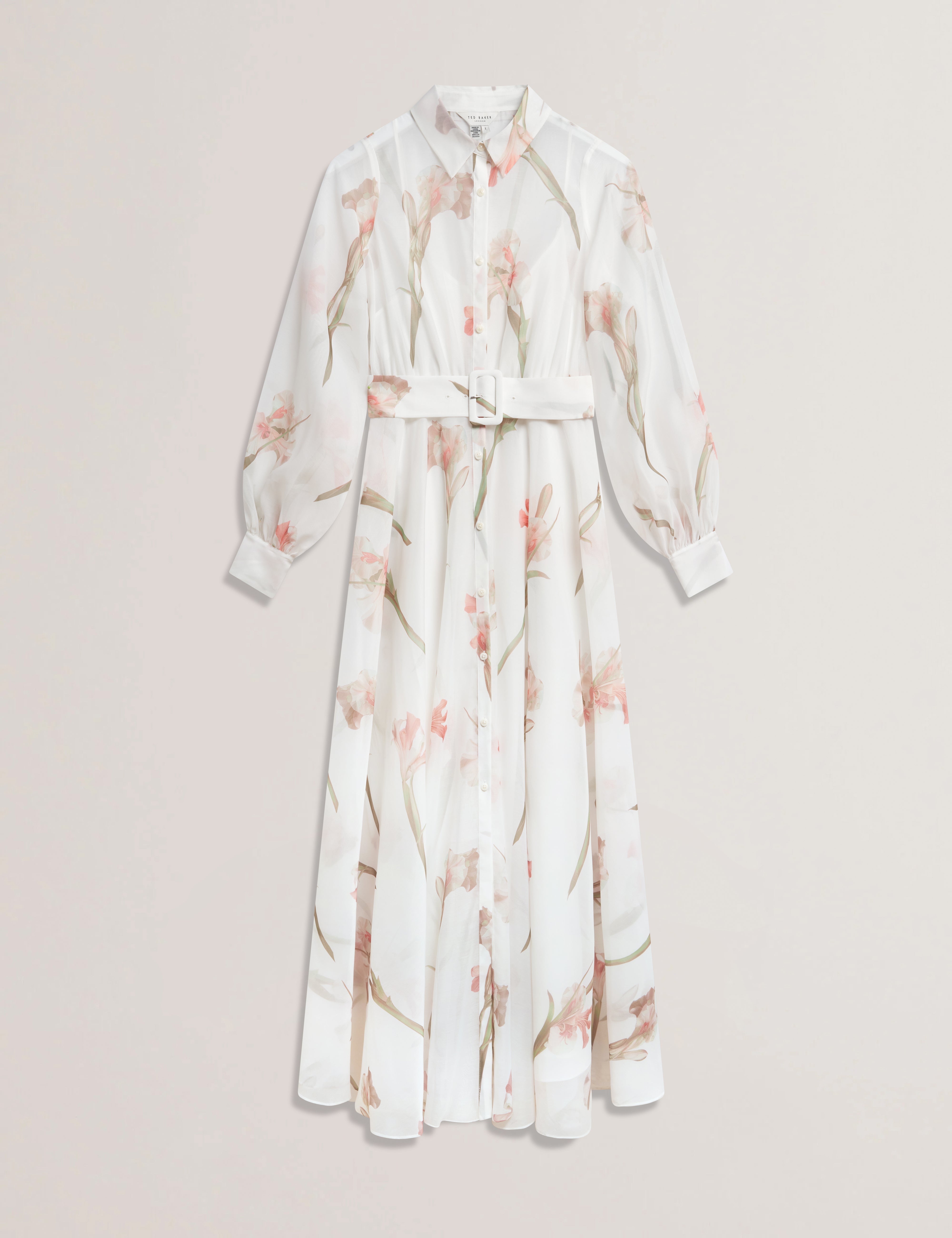 Liorral Printed Organza Belted Maxi Dress Ivory