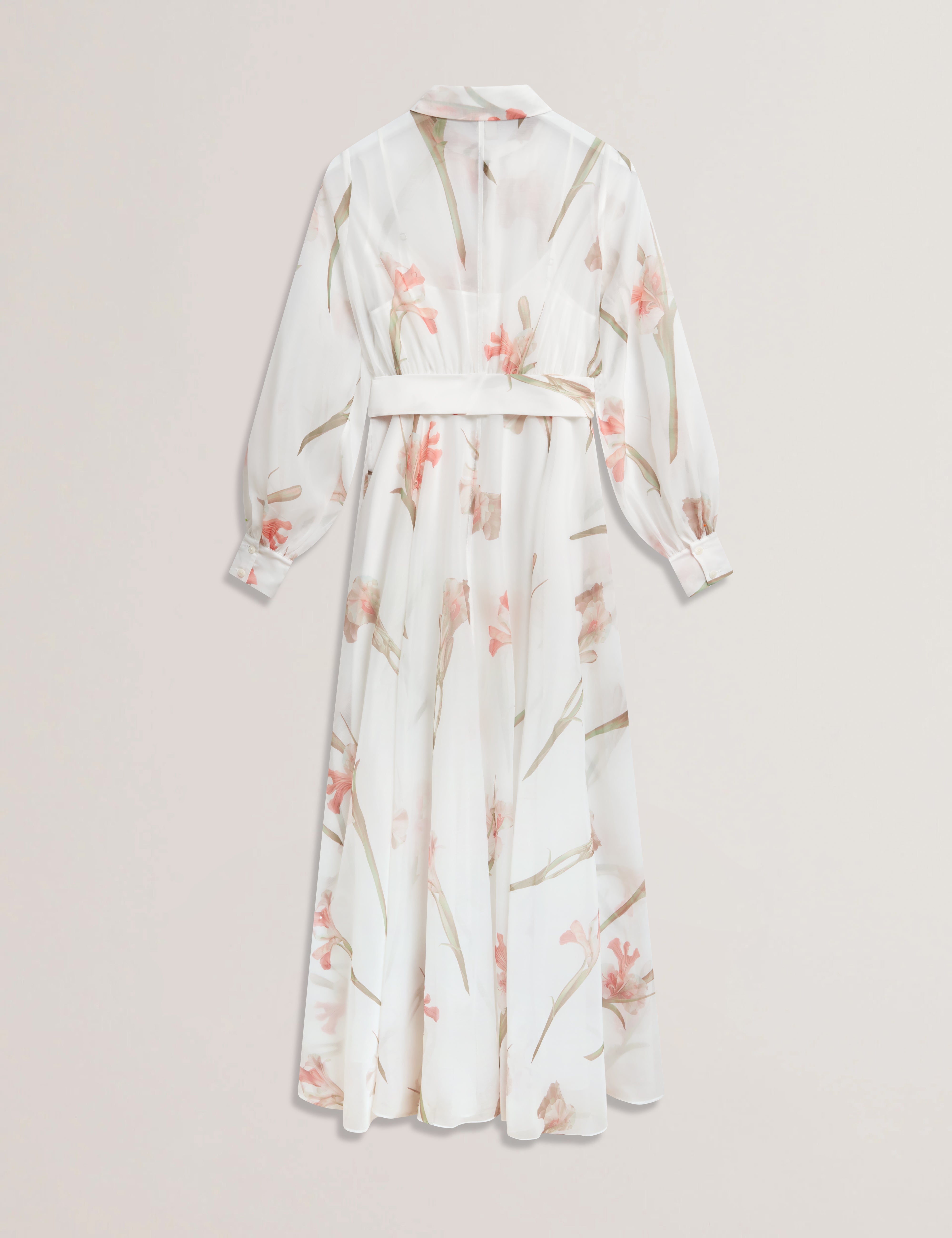 Liorral Printed Organza Belted Maxi Dress Ivory